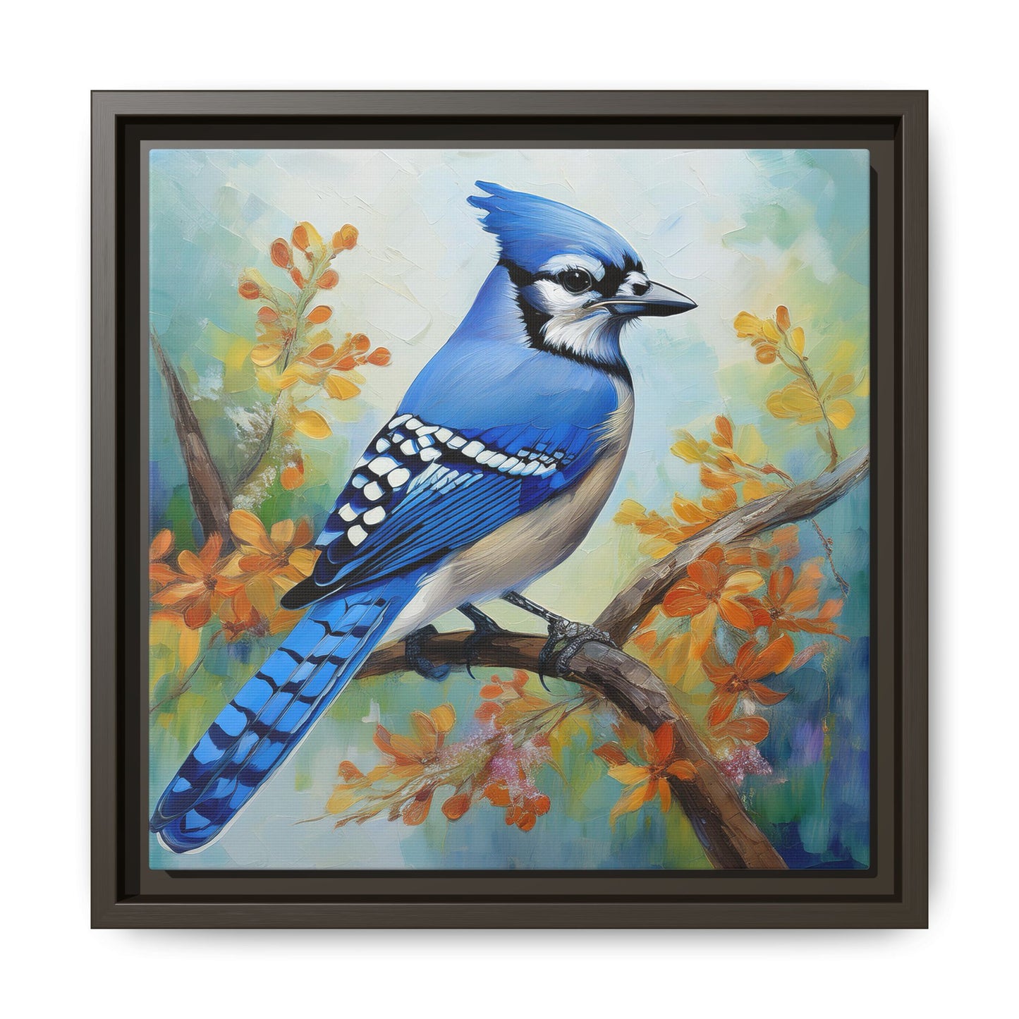 Blue Jay Bird Oil Painting Framed Canvas for Bird Lovers Home Decor, Indoor Wall Art, Wall Print, Bird Art, Living Room Wall Art
