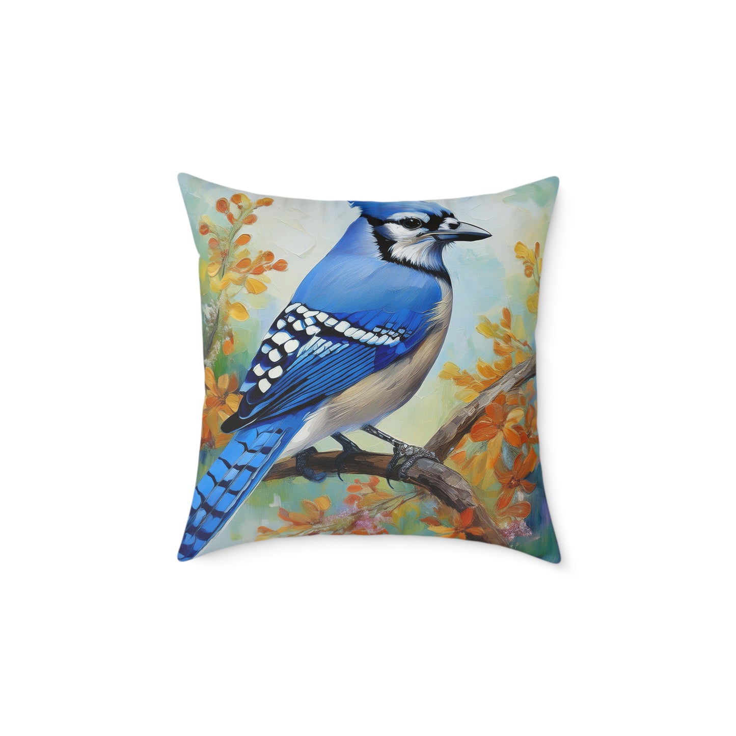 Vibrant Blue Jay Bird Throw Pillow, Nature Decor, Home Accent, Gift for Bird Lovers, Cozy Living Room Cushion