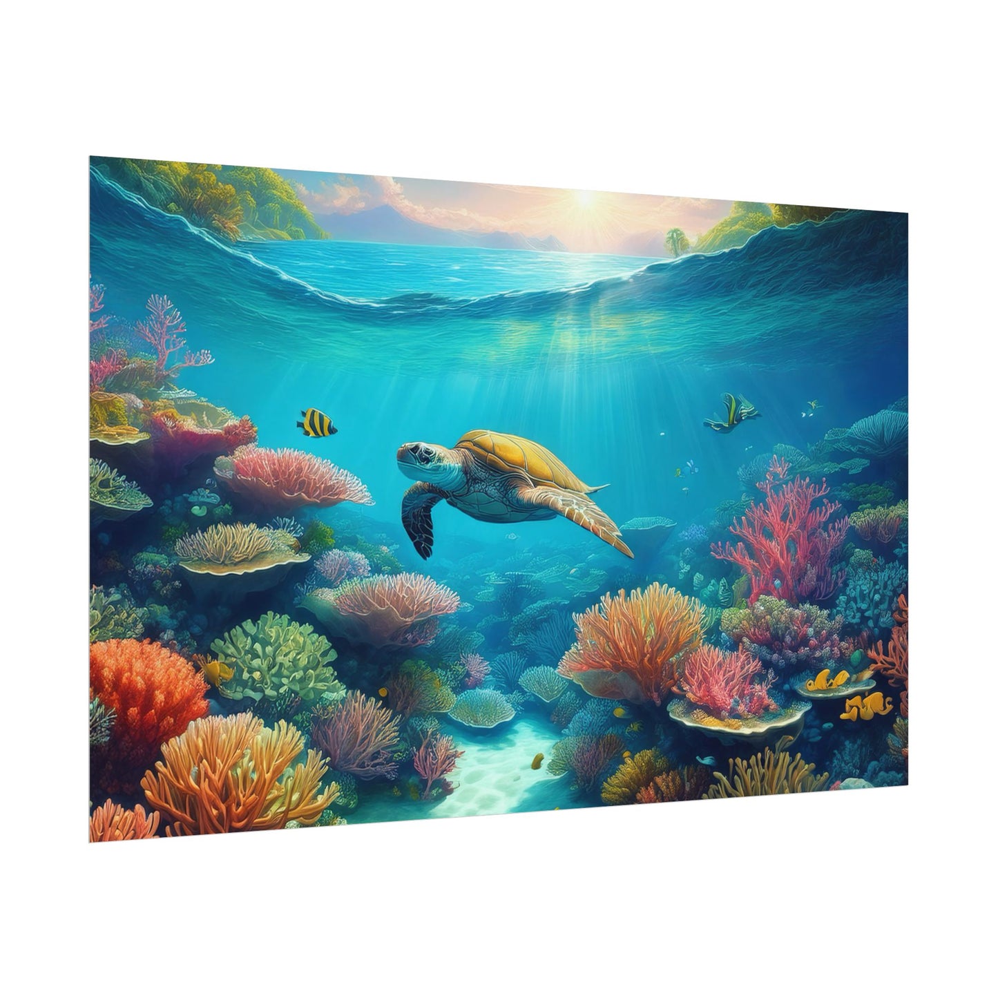 Turtle in the Great Barrier Reef Australia Coastal Print | Style 1 | Wall Art | Wall Print