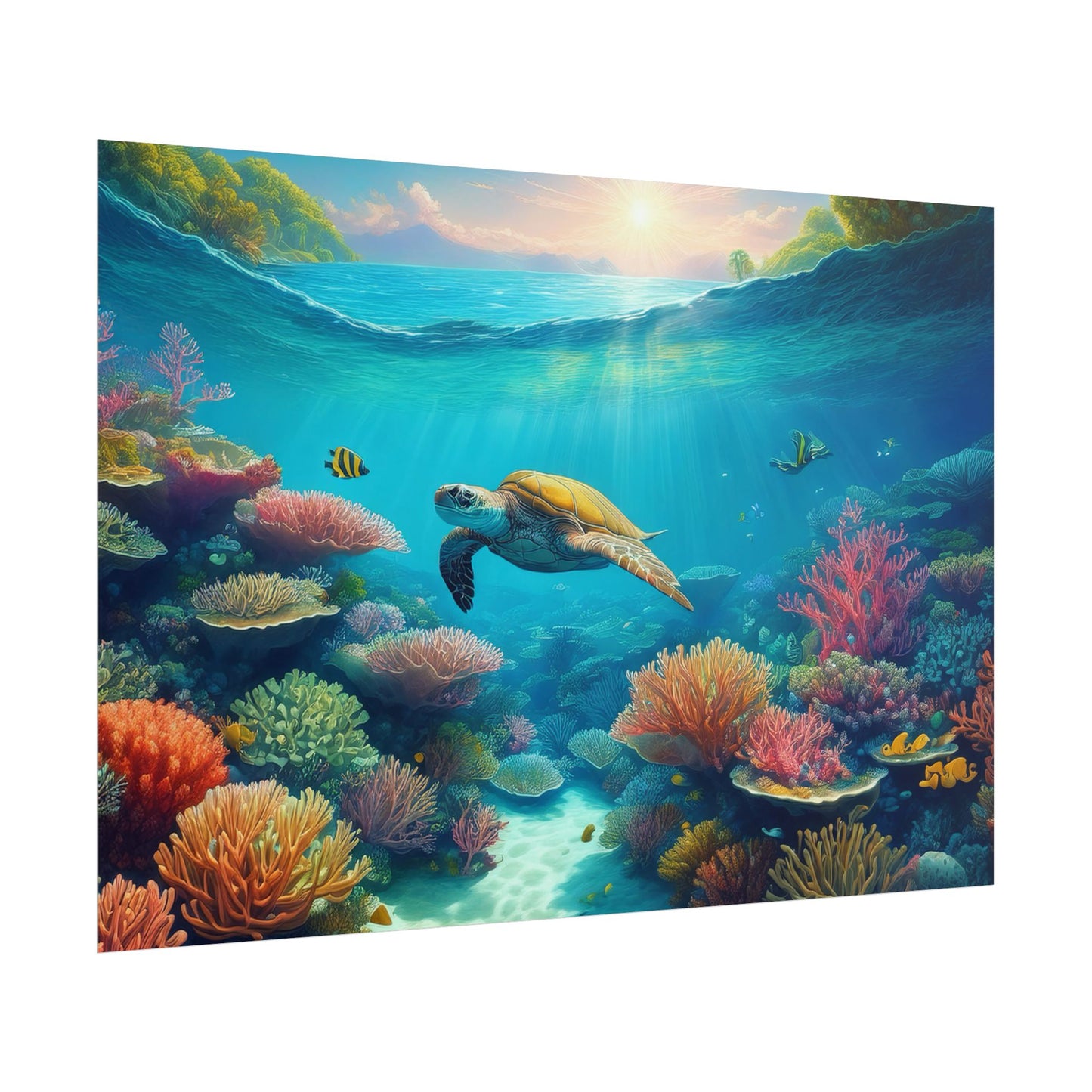 Turtle in the Great Barrier Reef Australia Coastal Print | Style 1 | Wall Art | Wall Print