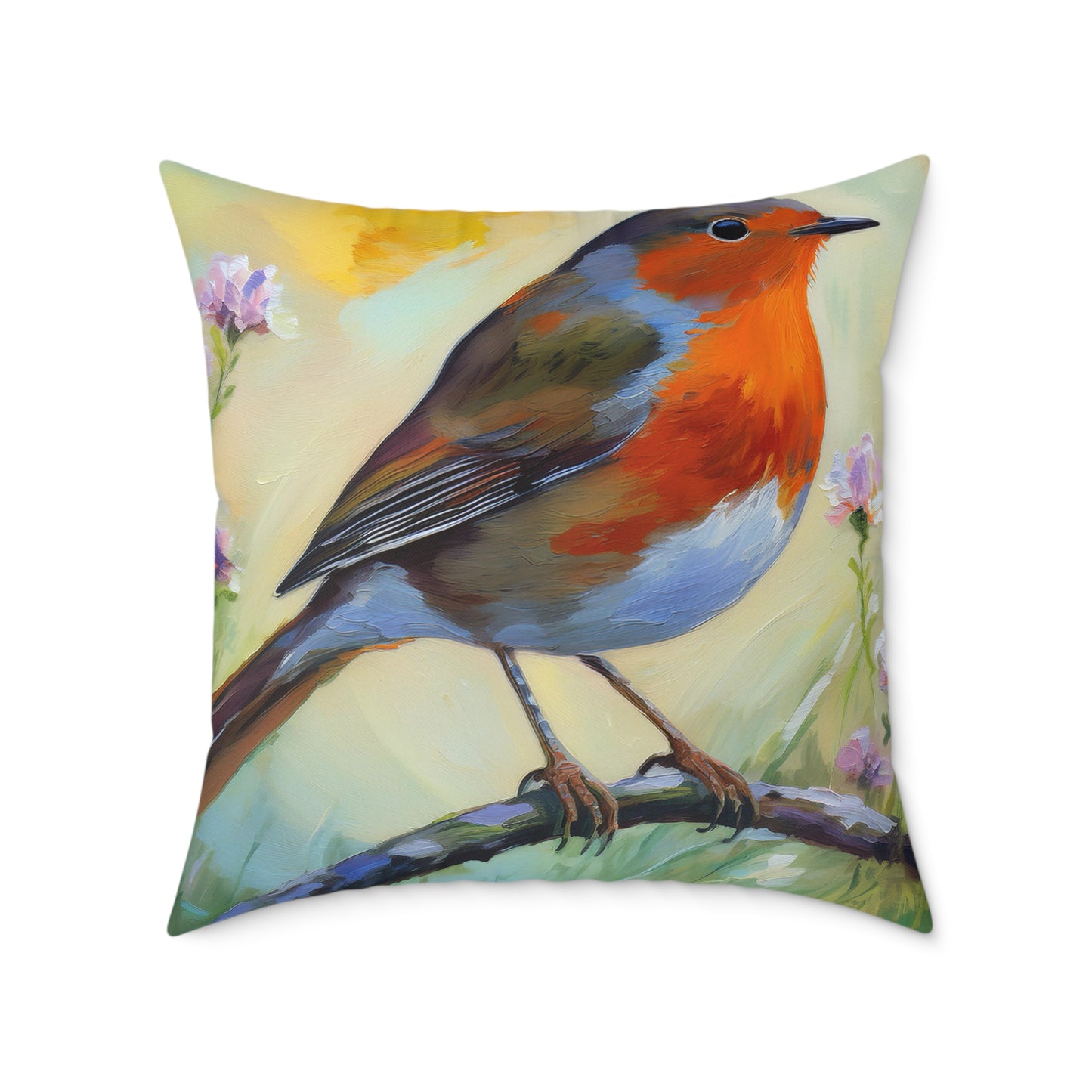 Vibrant American Robin Bird Throw Pillow, Nature Decor, Home Accent, Gift for Bird Lovers, Cozy Living Room Cushion