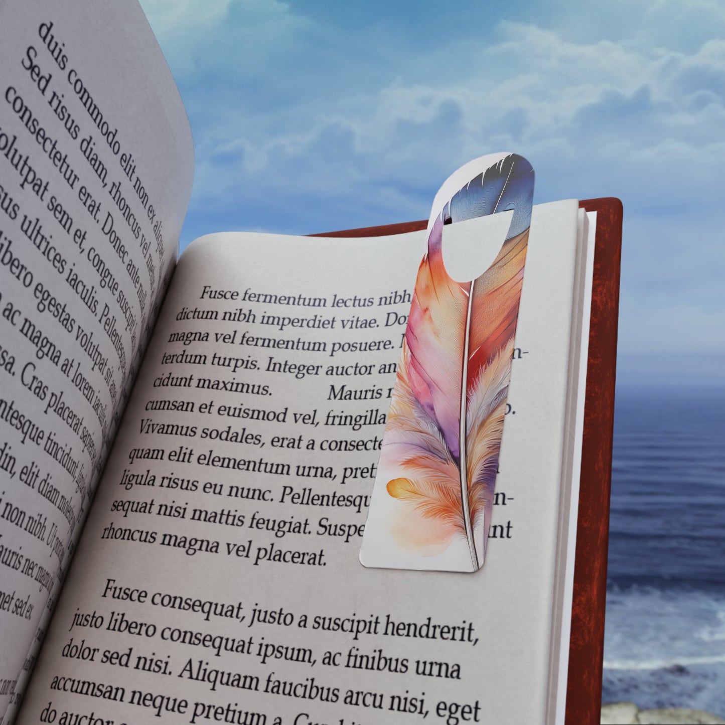 Elegant Watercolor Feather Aluminum Bookmark for Book Lovers