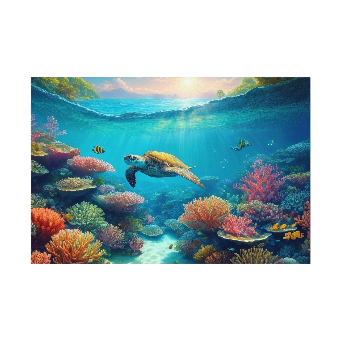 Turtle in the Great Barrier Reef Australia Coastal Print | Style 1 | Wall Art | Wall Print