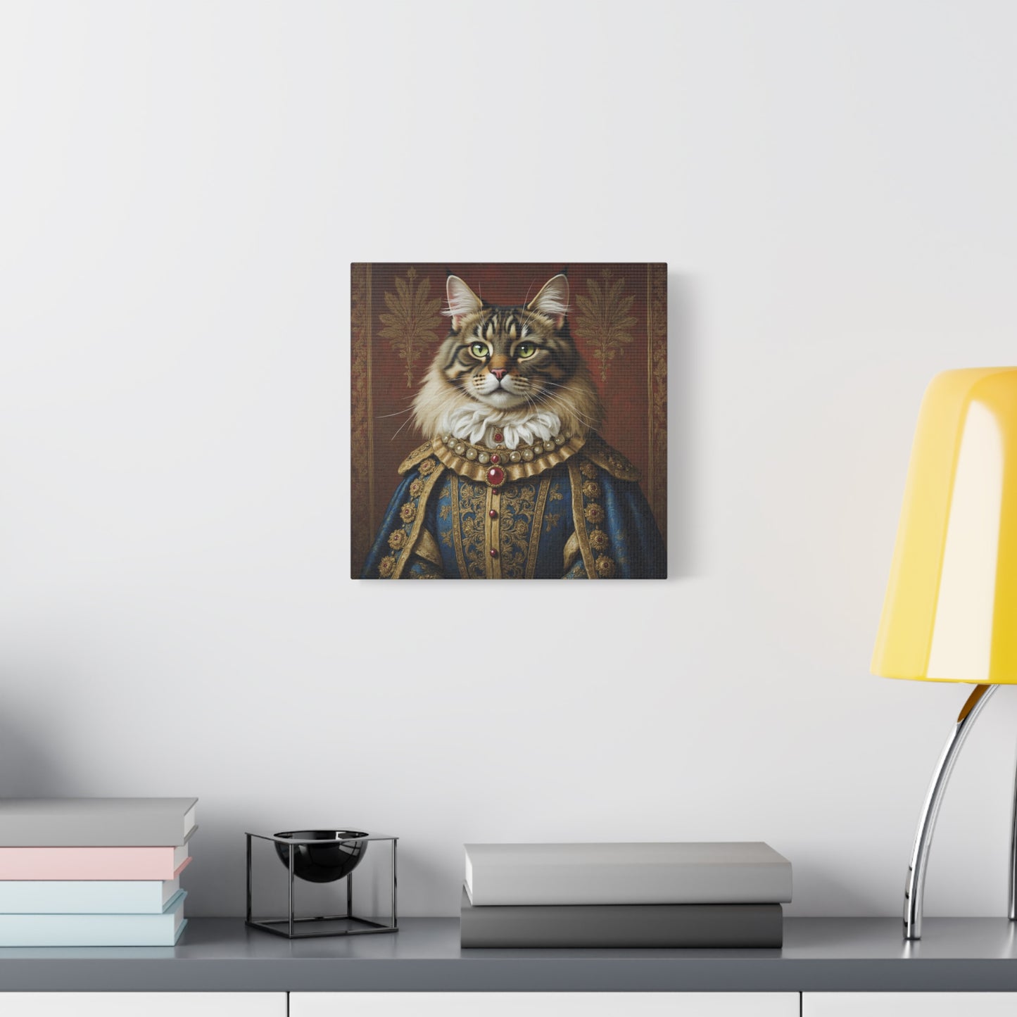 Maine Coon Renaissance Cat Portrait on Canvas Wall Art, Cat Lover Gift, Home Decor, Pet Art, Unique Artwork for Cat Owners, Feline Wall Decoration