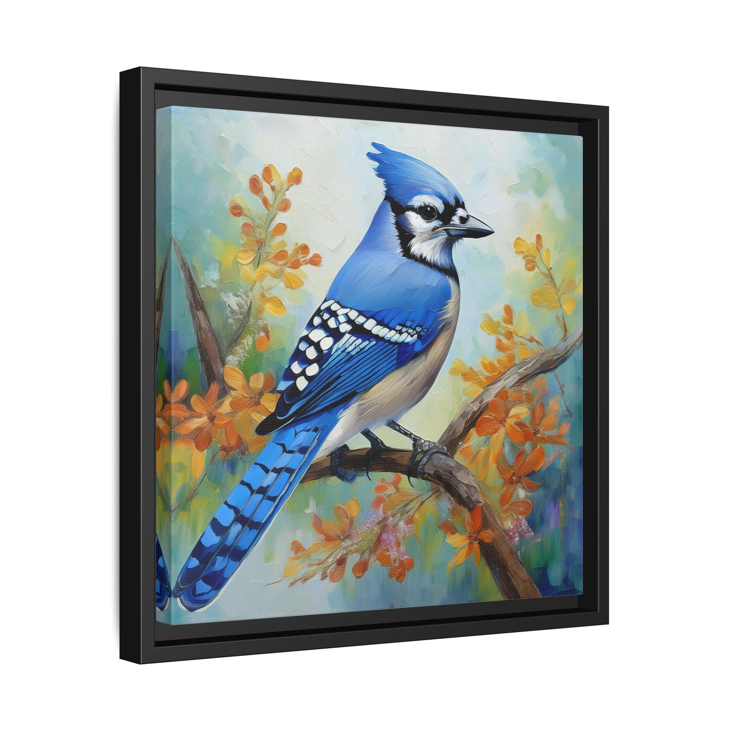 Blue Jay Bird Oil Painting Framed Canvas for Bird Lovers Home Decor, Indoor Wall Art, Wall Print, Bird Art, Living Room Wall Art