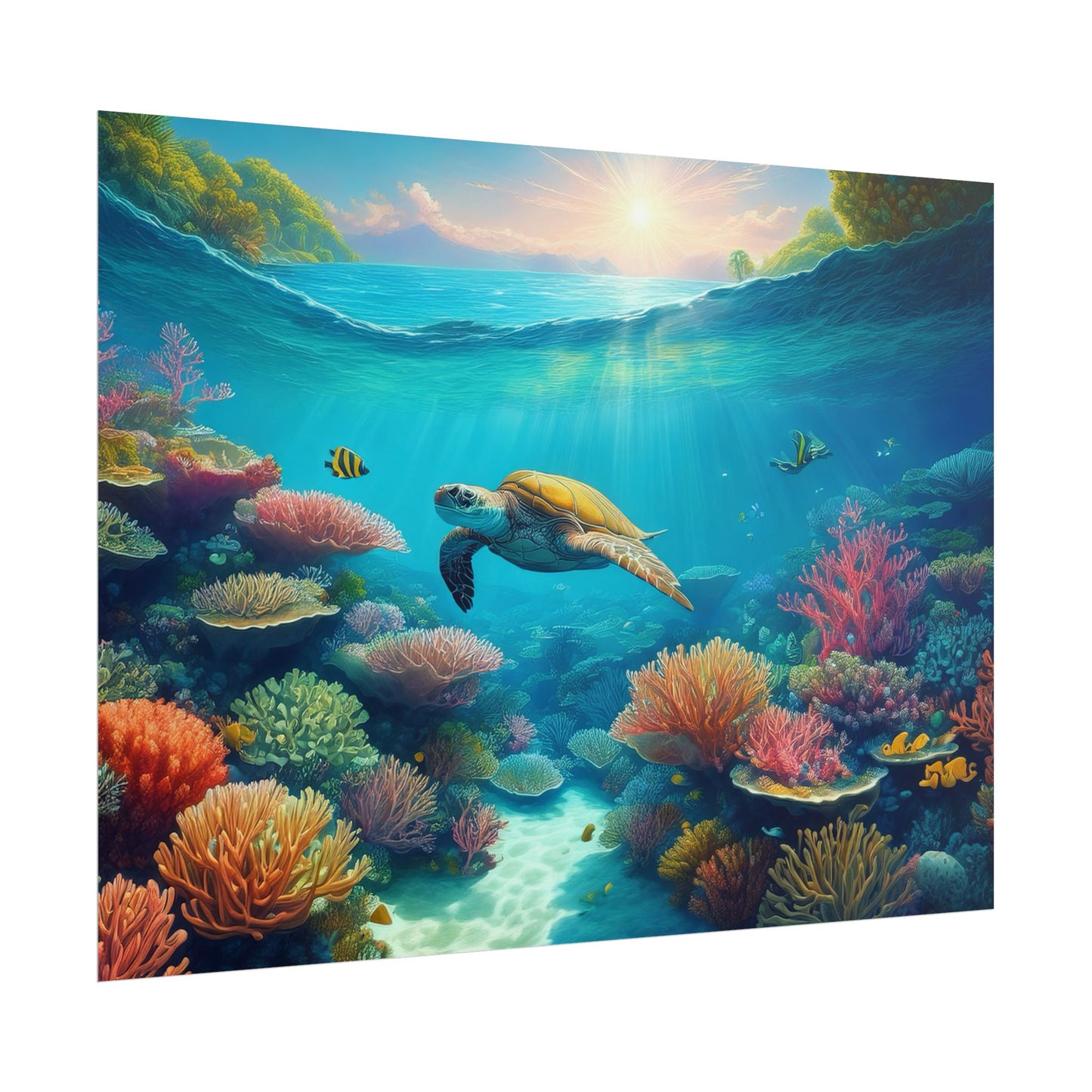 Turtle in the Great Barrier Reef Australia Coastal Print | Style 1 | Wall Art | Wall Print