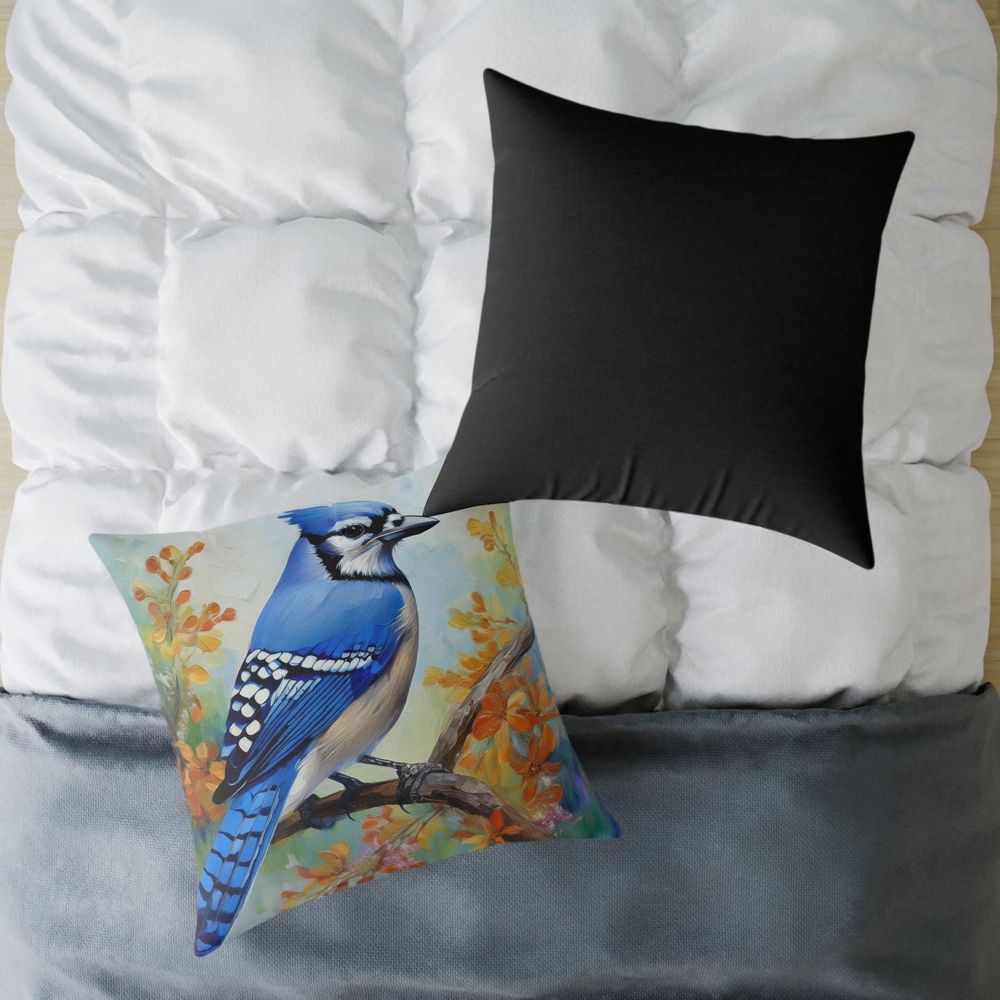 Vibrant Blue Jay Bird Throw Pillow, Nature Decor, Home Accent, Gift for Bird Lovers, Cozy Living Room Cushion