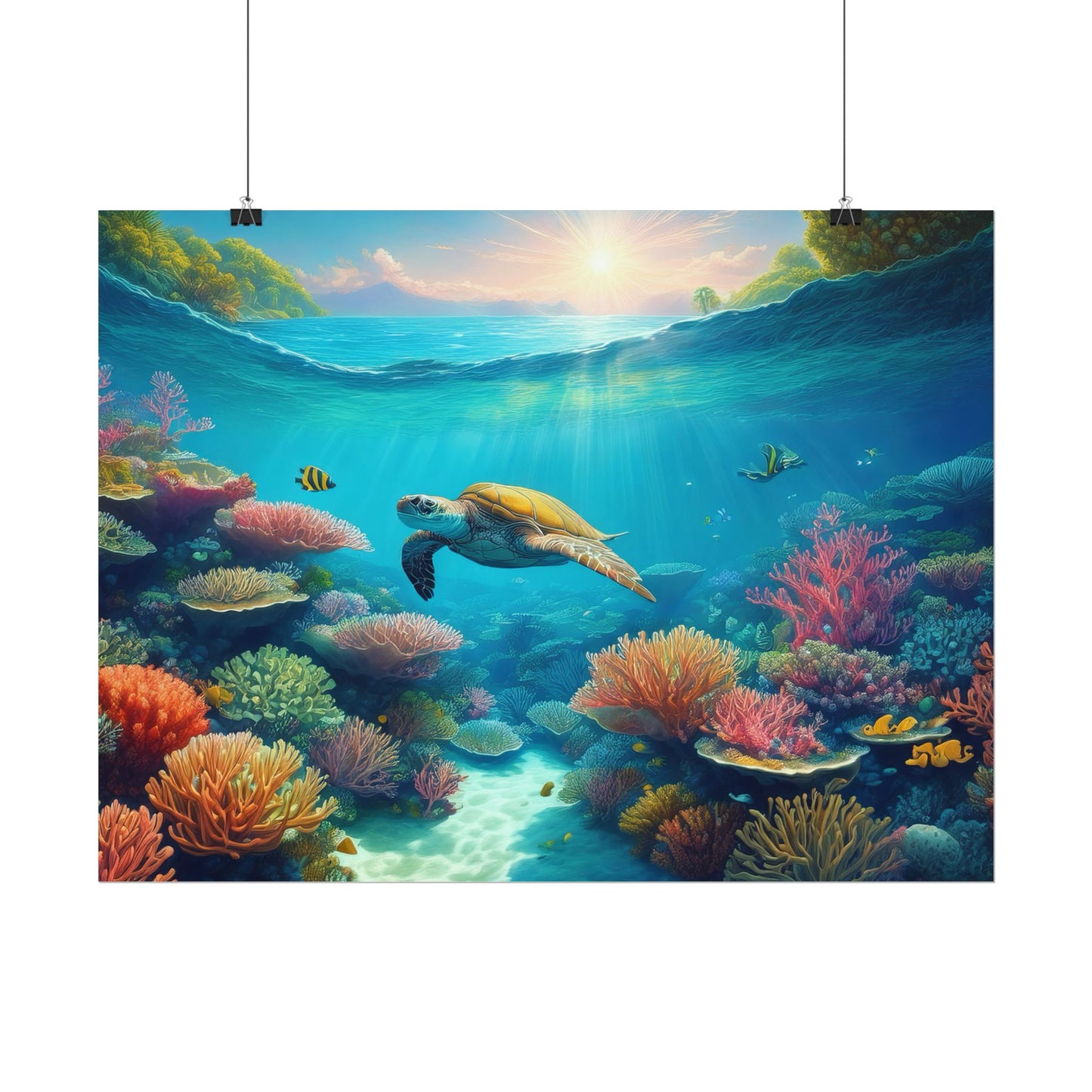 Turtle in the Great Barrier Reef Australia Coastal Print | Style 1 | Wall Art | Wall Print