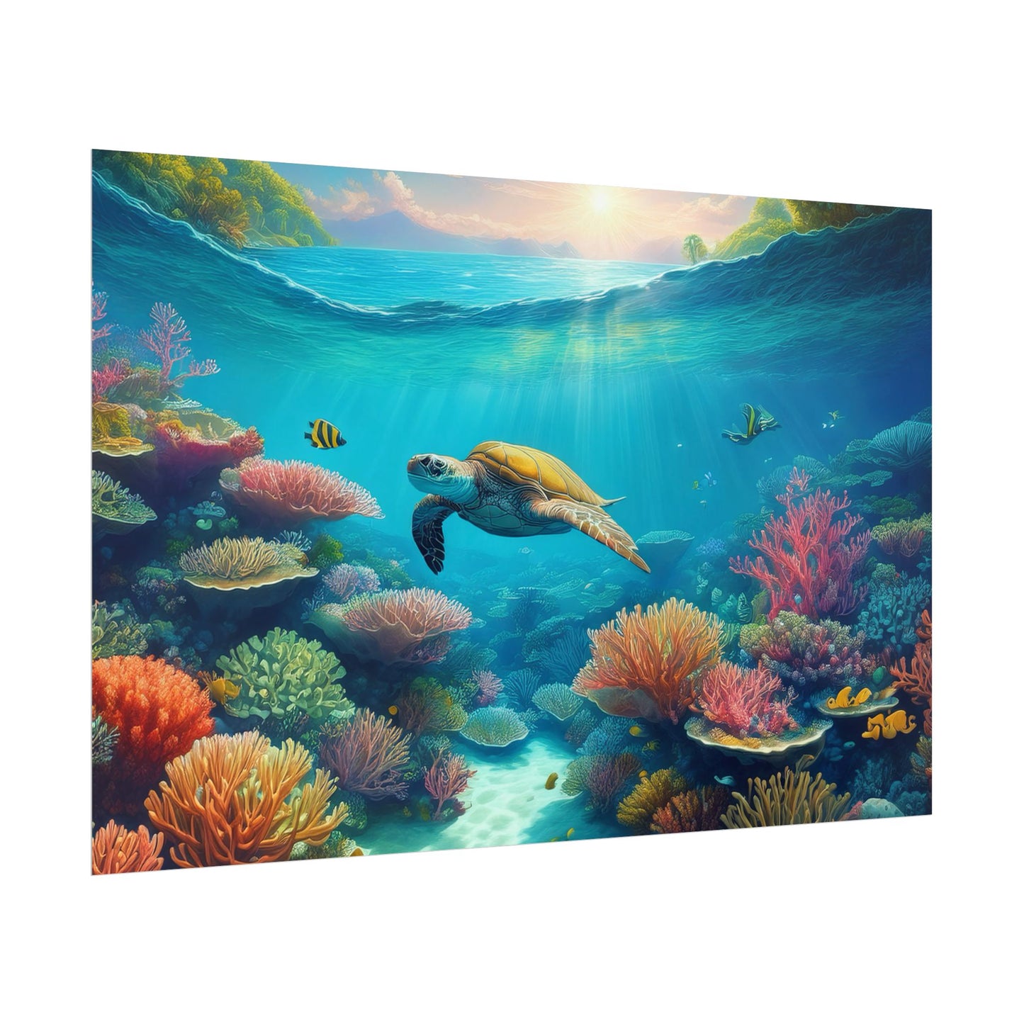 Turtle in the Great Barrier Reef Australia Coastal Print | Style 1 | Wall Art | Wall Print