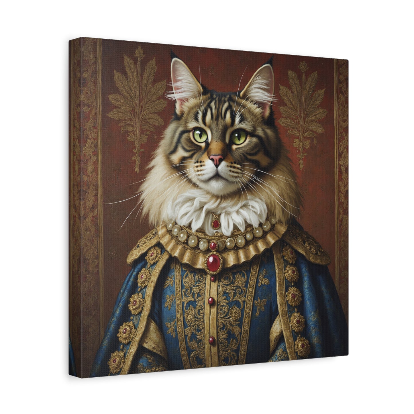 Maine Coon Renaissance Cat Portrait on Canvas Wall Art, Cat Lover Gift, Home Decor, Pet Art, Unique Artwork for Cat Owners, Feline Wall Decoration