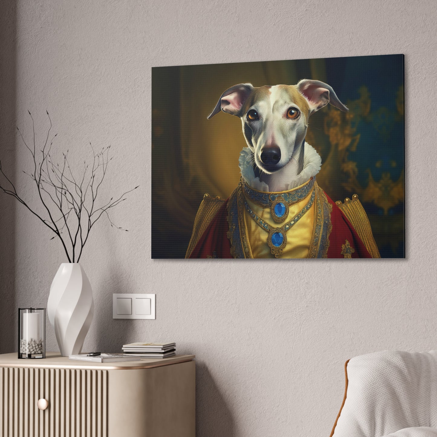 Whippet Pet Portrait Renaissance Print - Canvas, wall art, wall print, dog portrait, dog art