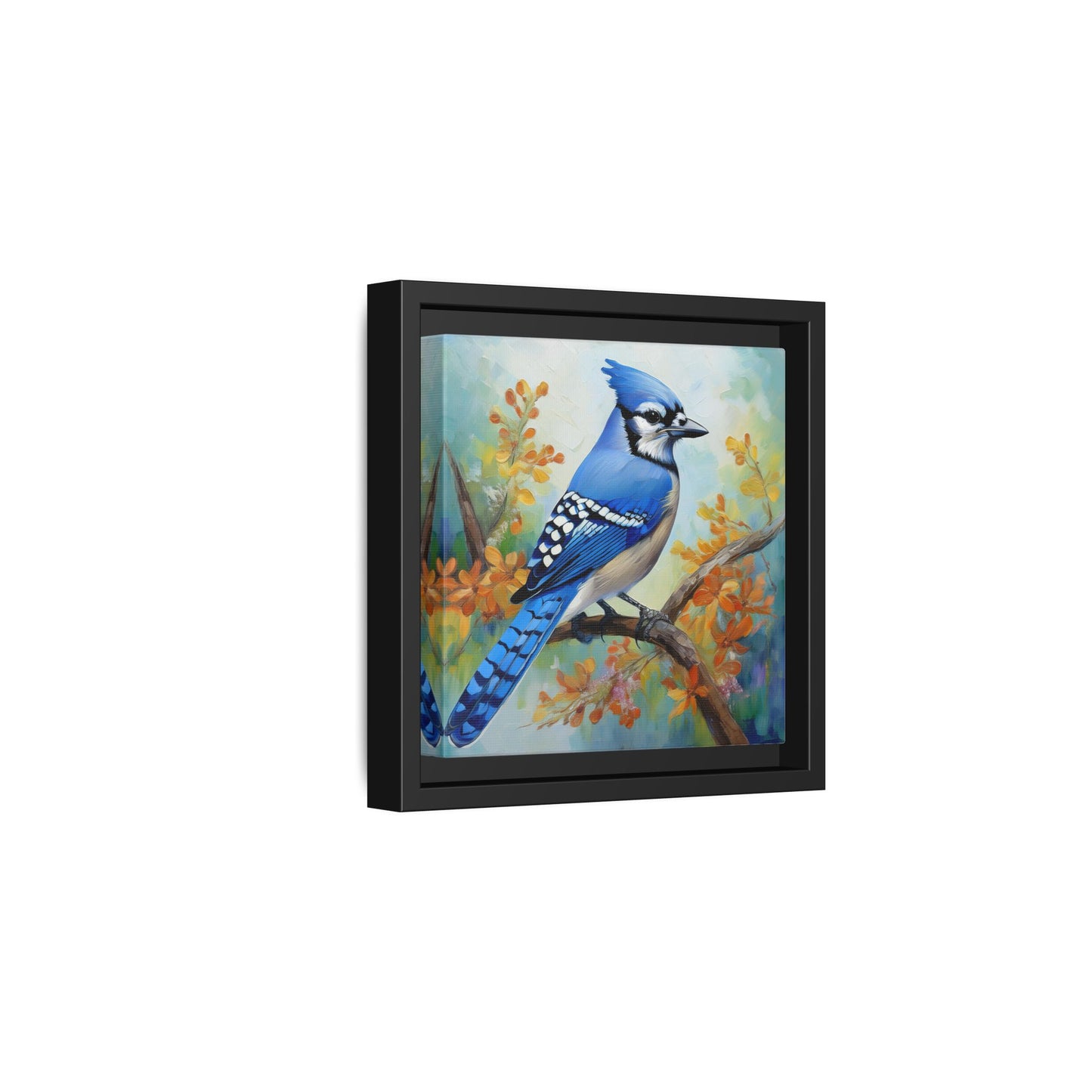 Blue Jay Bird Oil Painting Framed Canvas for Bird Lovers Home Decor, Indoor Wall Art, Wall Print, Bird Art, Living Room Wall Art