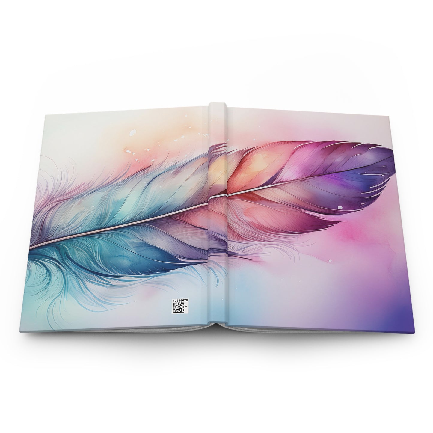 Watercolor Rainbow Feather Hardcover Journal (Style 1) |Writing Notebook, Diary, Sketchbook, Dream Journal