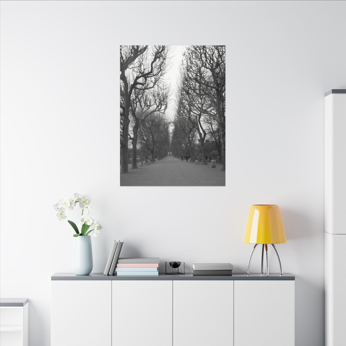 Paris Pathway Canvas Art Print - Black and White Tree Wall Print | Wall Art | Wall Print