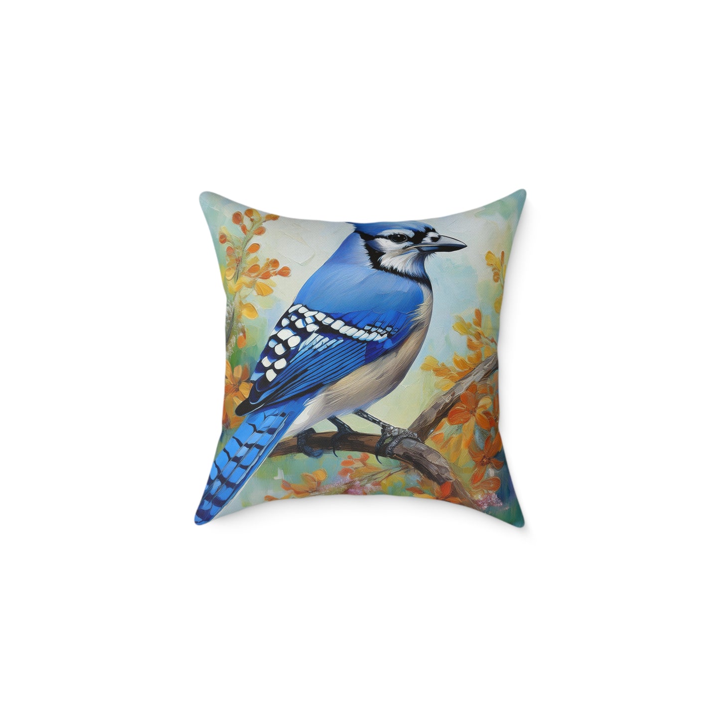 Vibrant Blue Jay Bird Throw Pillow, Nature Decor, Home Accent, Gift for Bird Lovers, Cozy Living Room Cushion