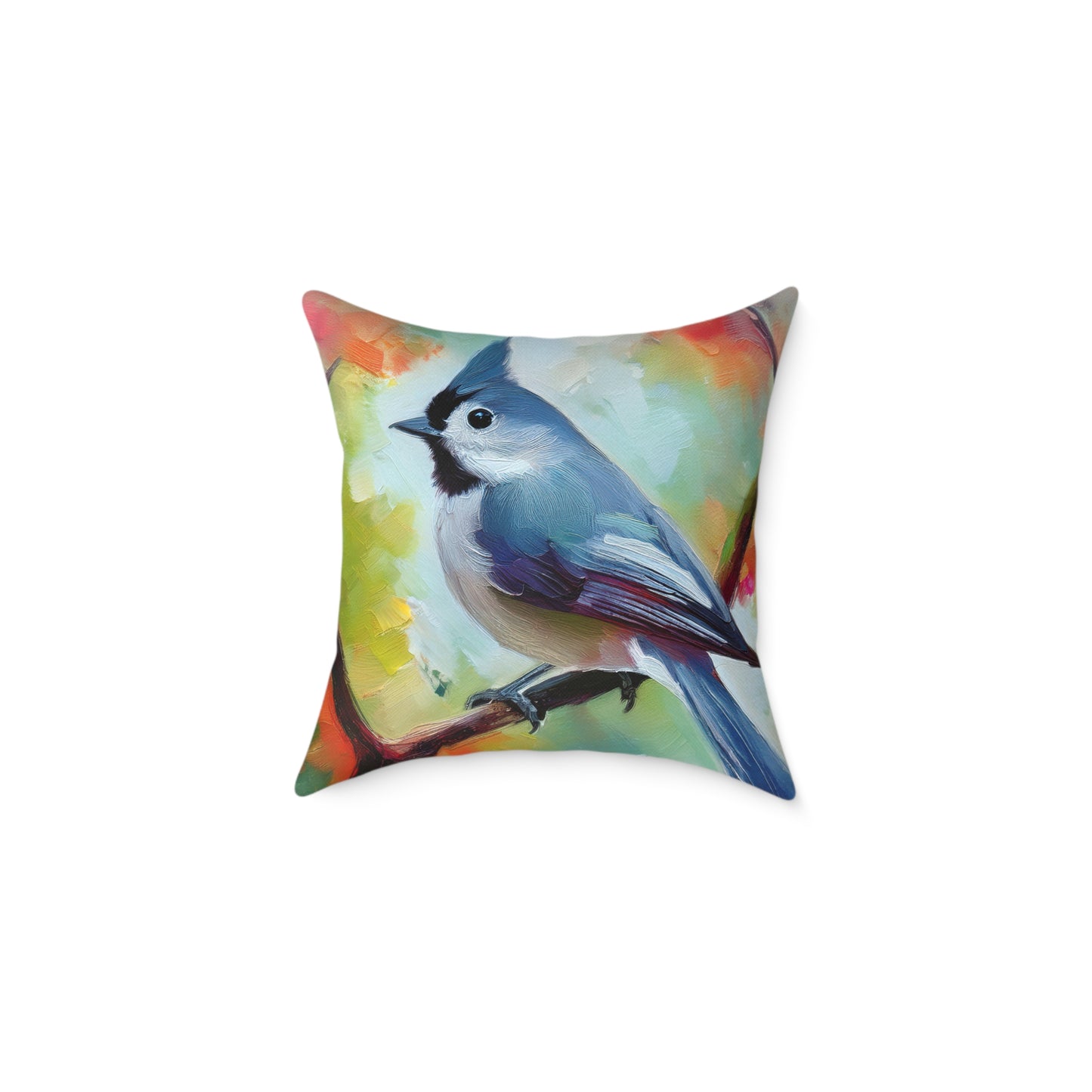 Grey Tufted Titmouse Vibrant Bird Art Throw Pillow, Nature Decor Cushion, Cozy Home Accent, Ideal Gift for Bird Lovers, Living Room or Bedroom Decoration