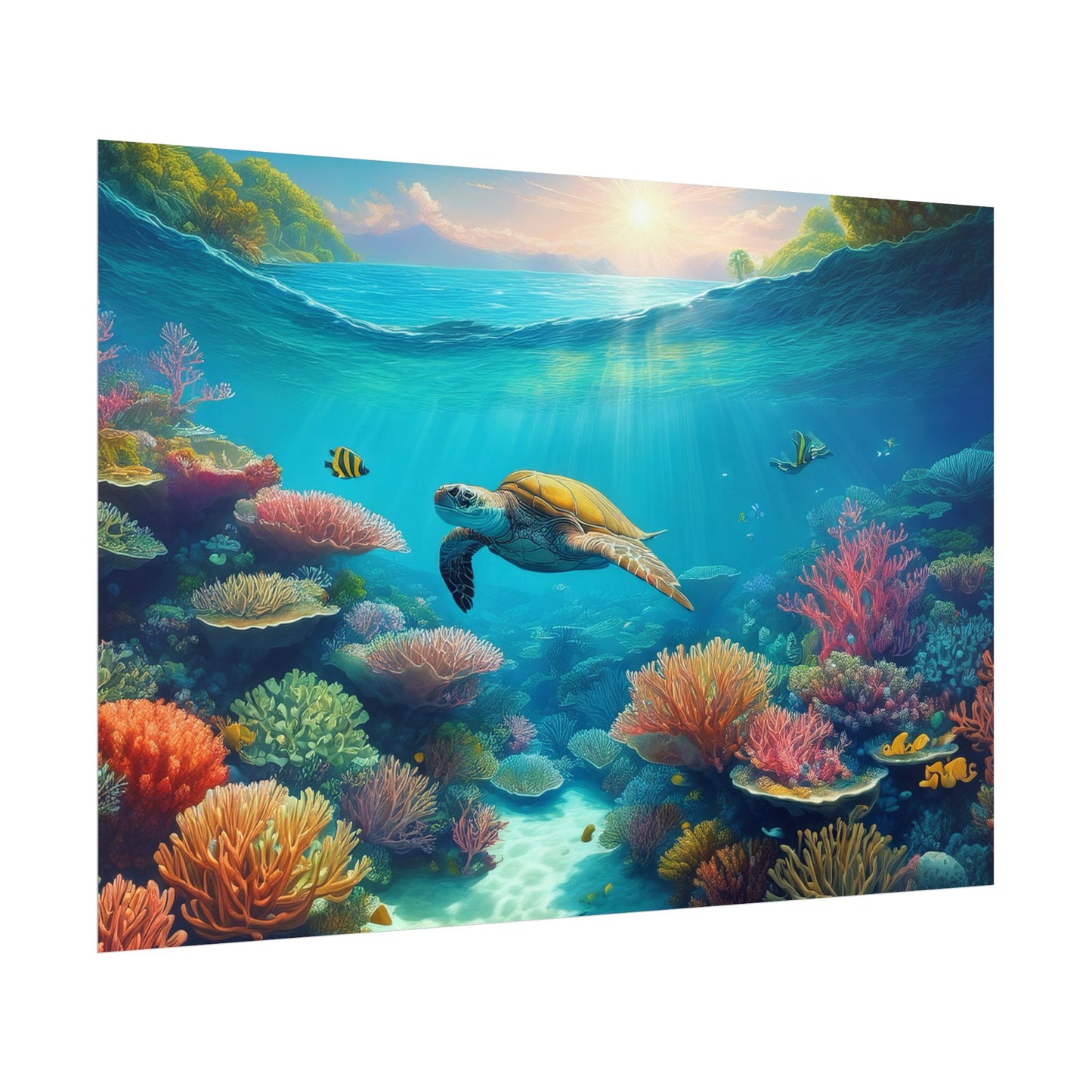 Turtle in the Great Barrier Reef Australia Coastal Print | Style 1 | Wall Art | Wall Print