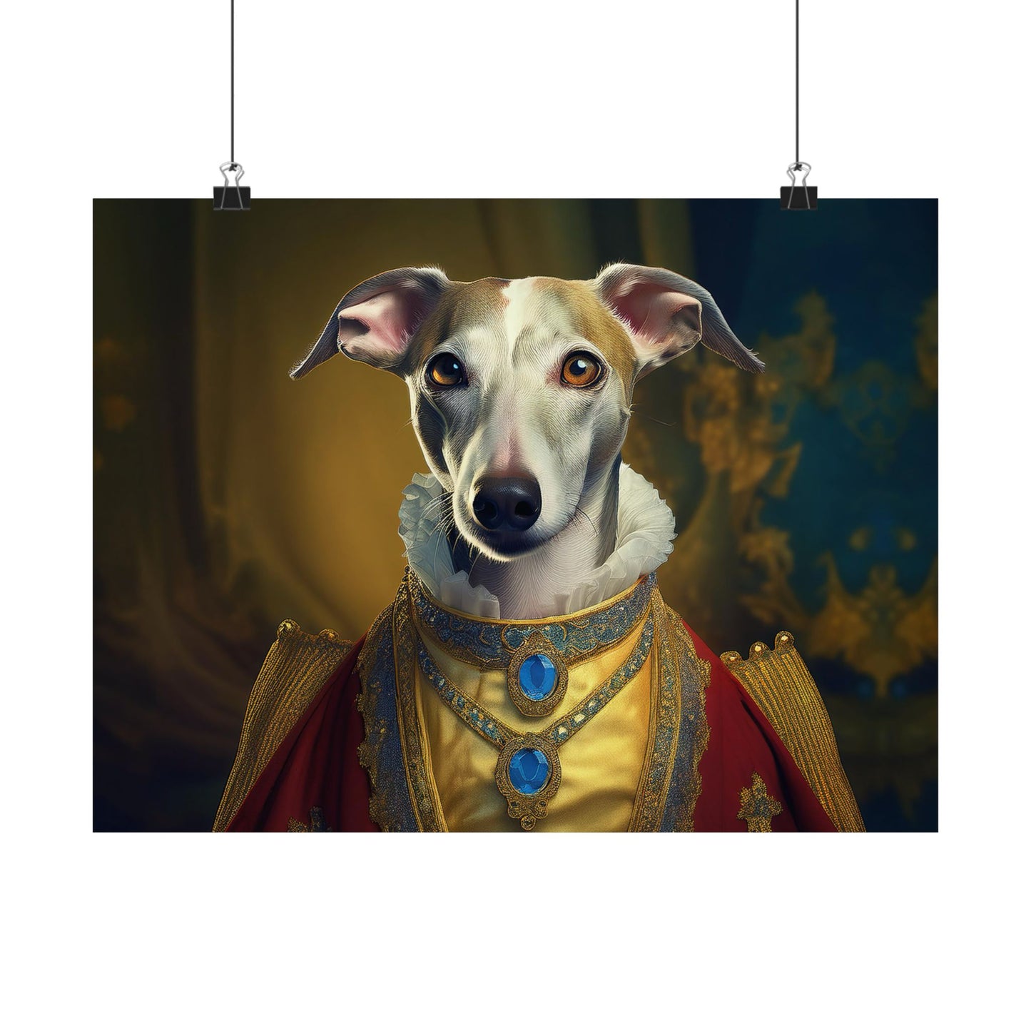 Whippet Dog Renaissance Pet Portrait Print, Whippet Art, Canine Decor, Dog Memorial Gift, wall print, wall art