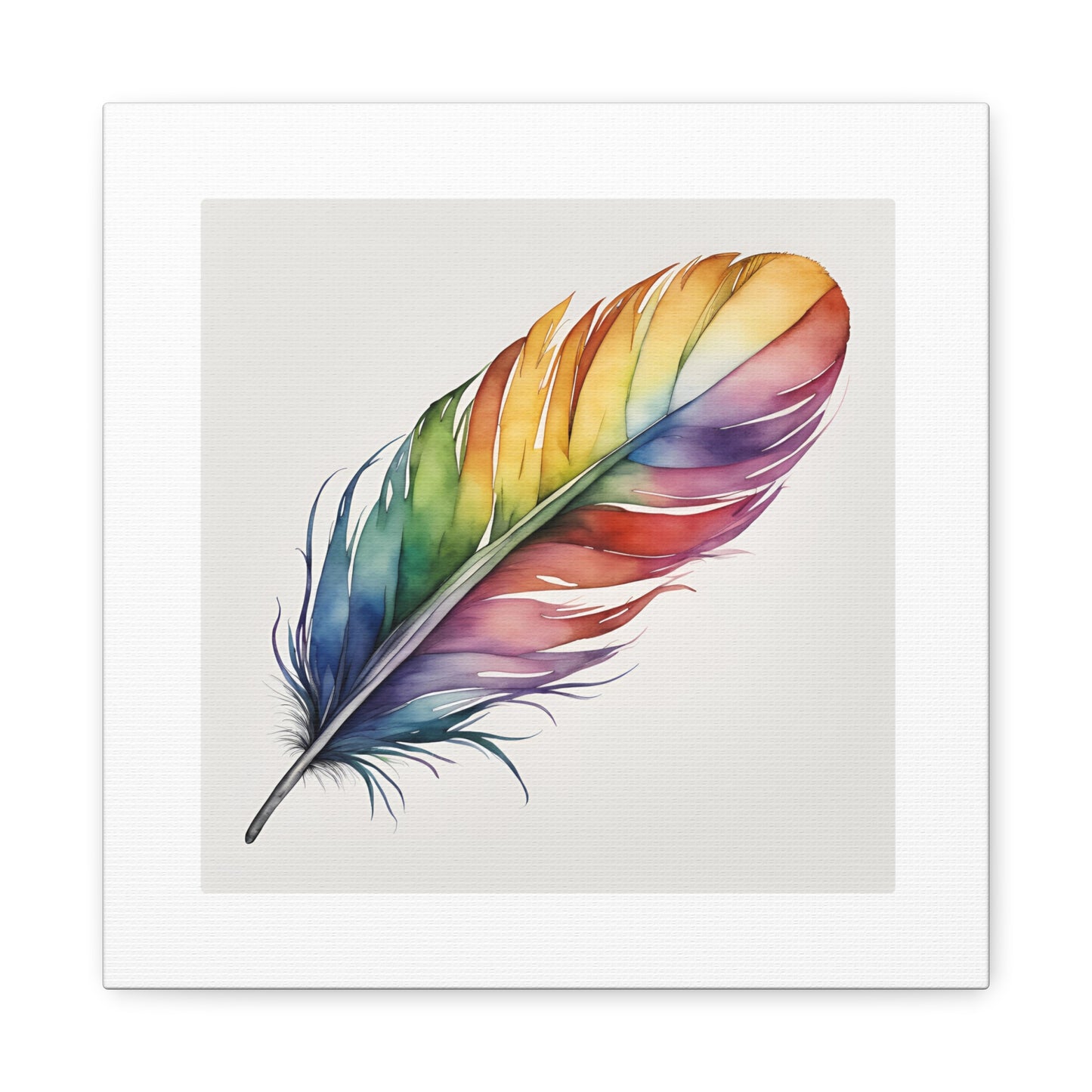 Rainbow Single Feather Watercolor Canvas Wall Art | Wall Print