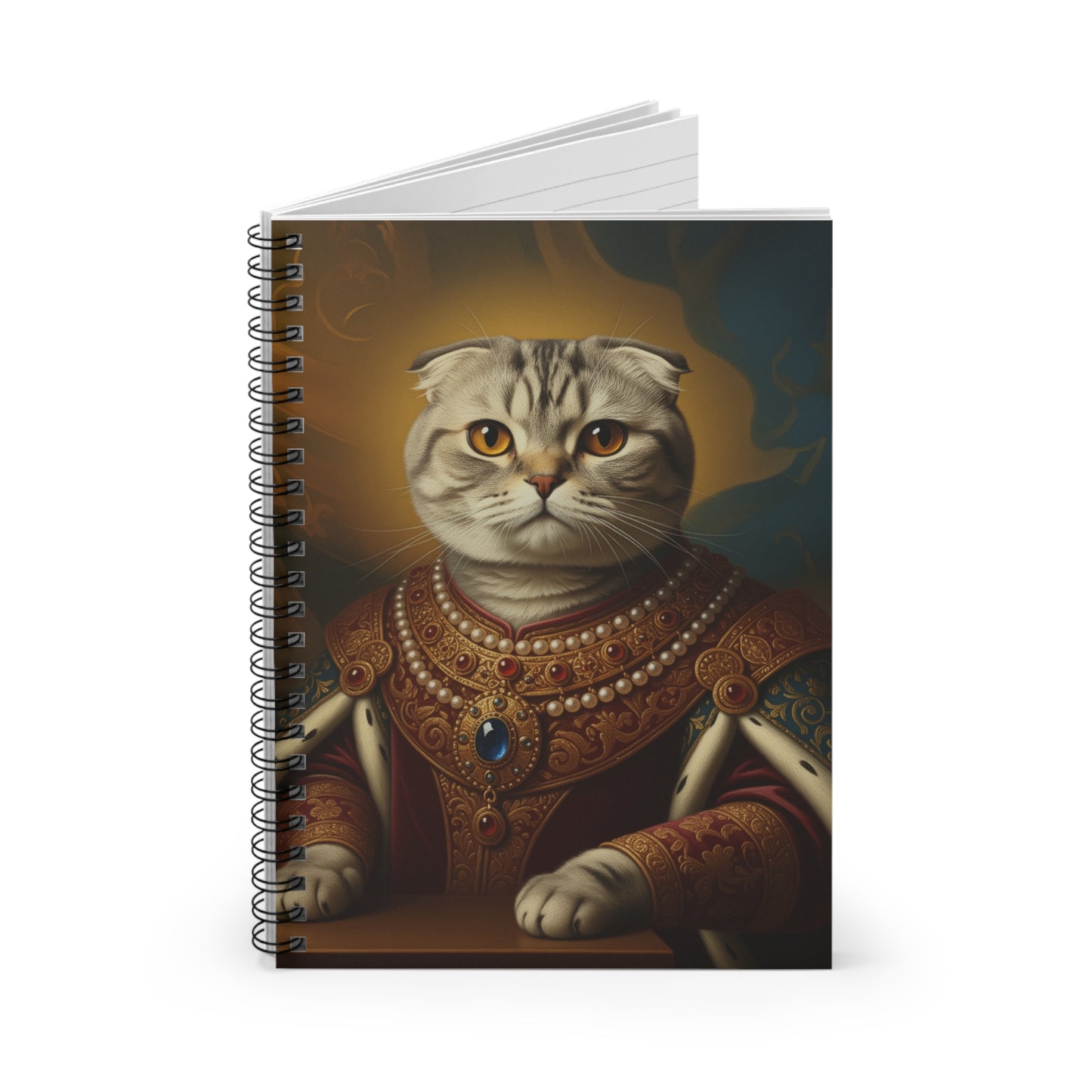 Scottish Fold Renaissance Pet Portrait Spiral Notebook, Journal for Cat Lovers, Feline Art Stationery, Kitty Gifts