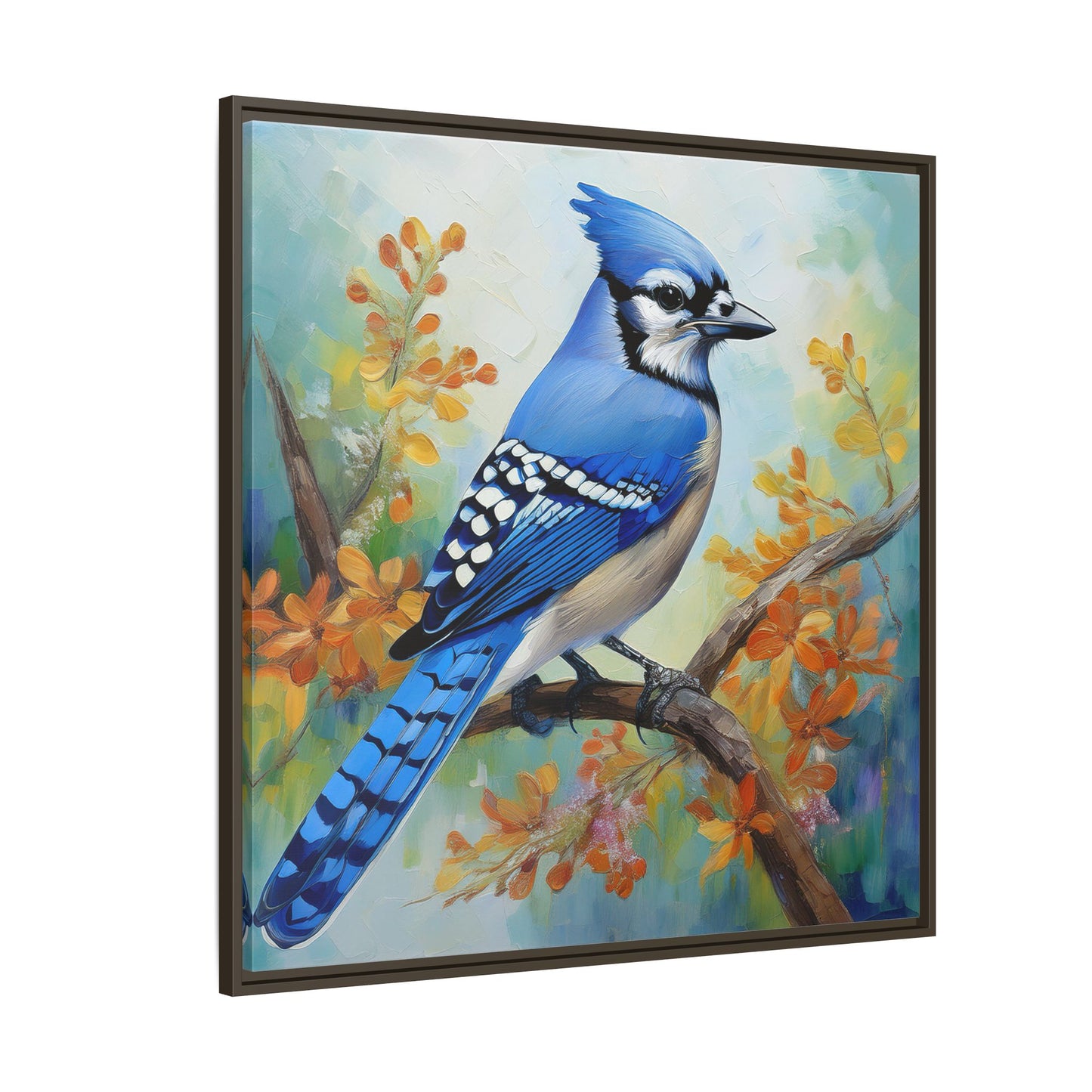 Blue Jay Bird Oil Painting Framed Canvas for Bird Lovers Home Decor, Indoor Wall Art, Wall Print, Bird Art, Living Room Wall Art