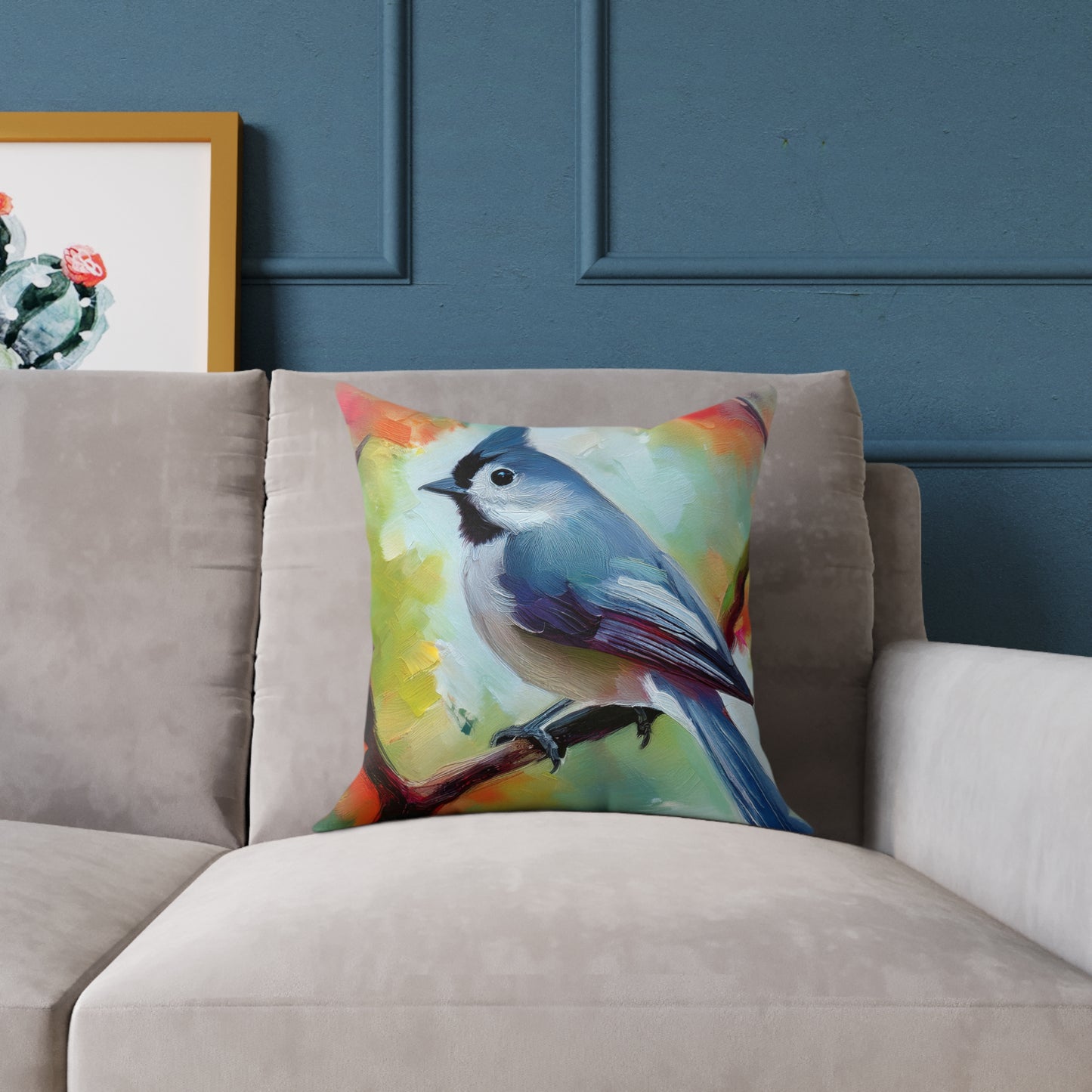 Grey Tufted Titmouse Vibrant Bird Art Throw Pillow, Nature Decor Cushion, Cozy Home Accent, Ideal Gift for Bird Lovers, Living Room or Bedroom Decoration