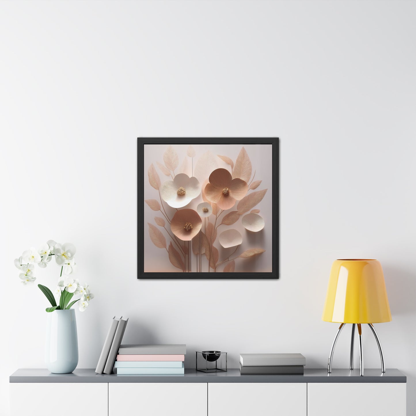 Minimalist Floral Square Framed Print - Peach Poppies