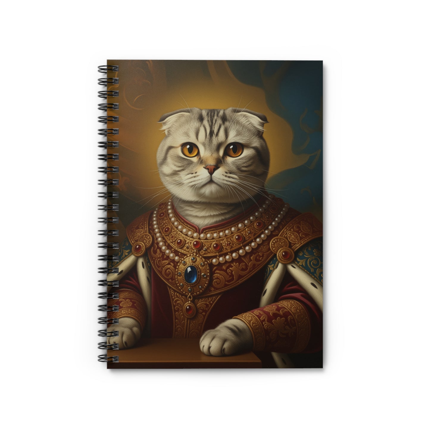 Scottish Fold Renaissance Pet Portrait Spiral Notebook, Journal for Cat Lovers, Feline Art Stationery, Kitty Gifts