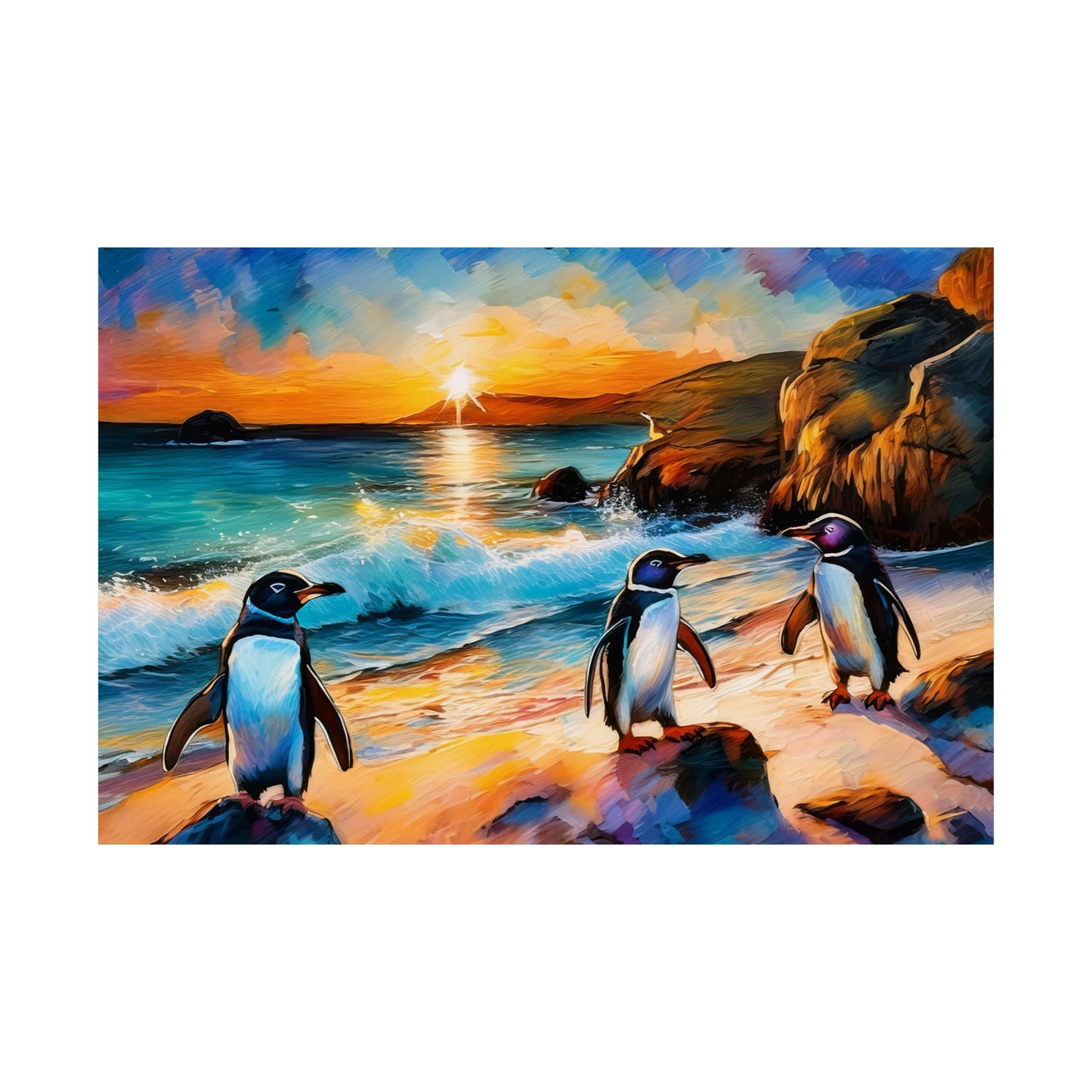 Philip Island Little Penguins Australia Wall Art | Vibrant Wall Print | Unique Painting Print | Style 1 | Wall Art | Wall Print