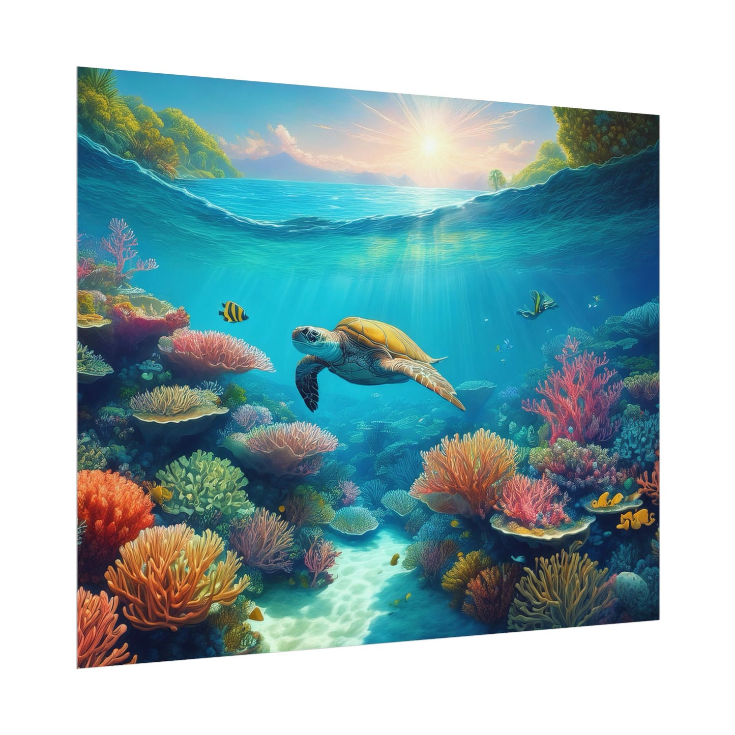 Turtle in the Great Barrier Reef Australia Coastal Print | Style 1 | Wall Art | Wall Print
