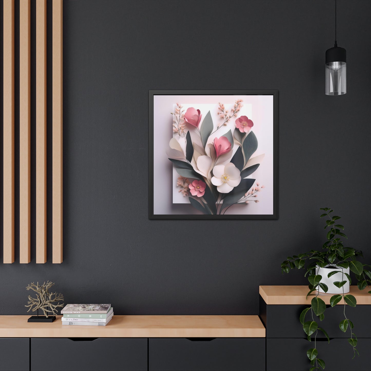 Floral Minimalist Square Framed Print - Pink Wall Art, Modern Abstract Flower Design, Elegant Home Decor