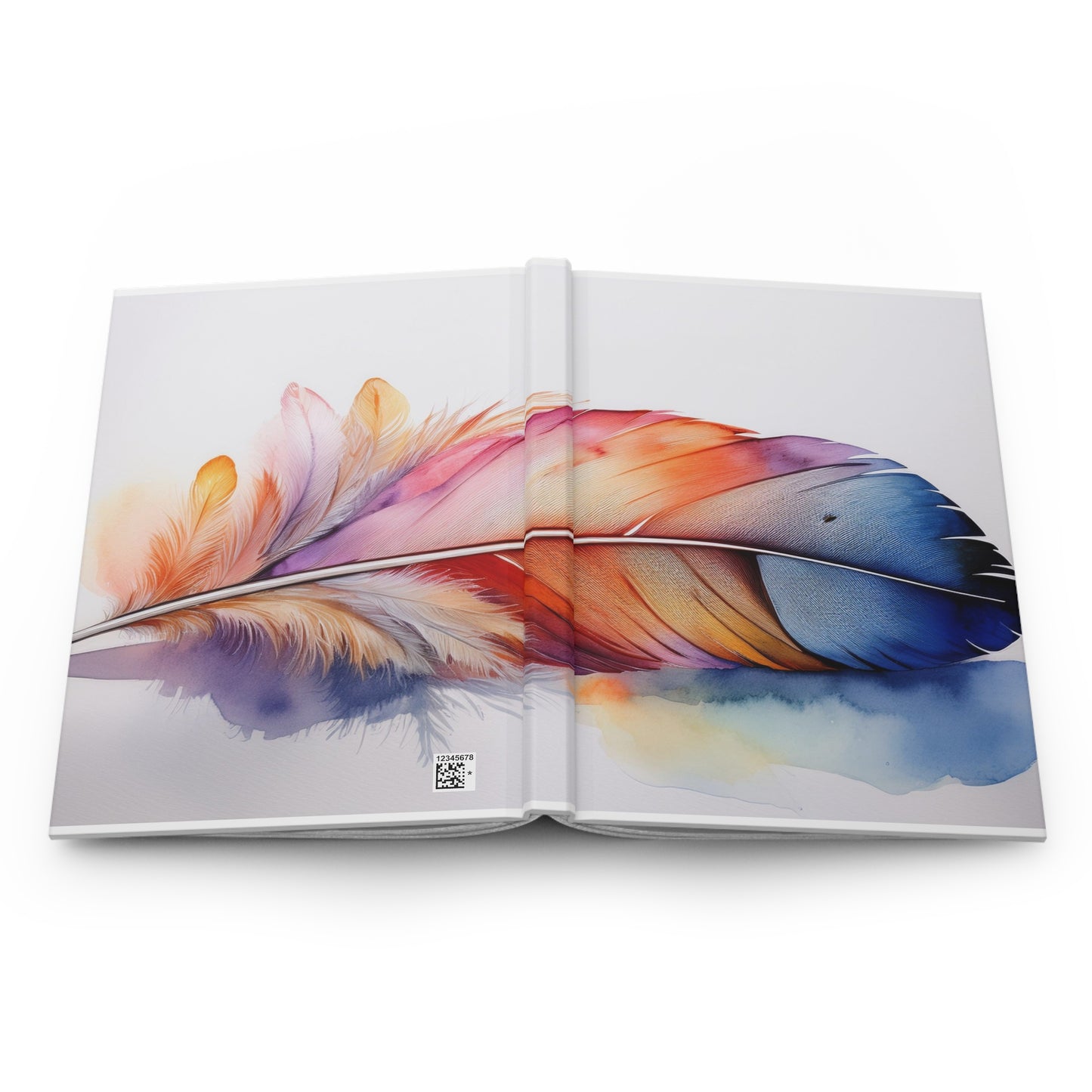 Watercolor Rainbow Feather Hardcover Journal (Style 2), Writing Notebook, Diary, Sketchbook, Dream Journal