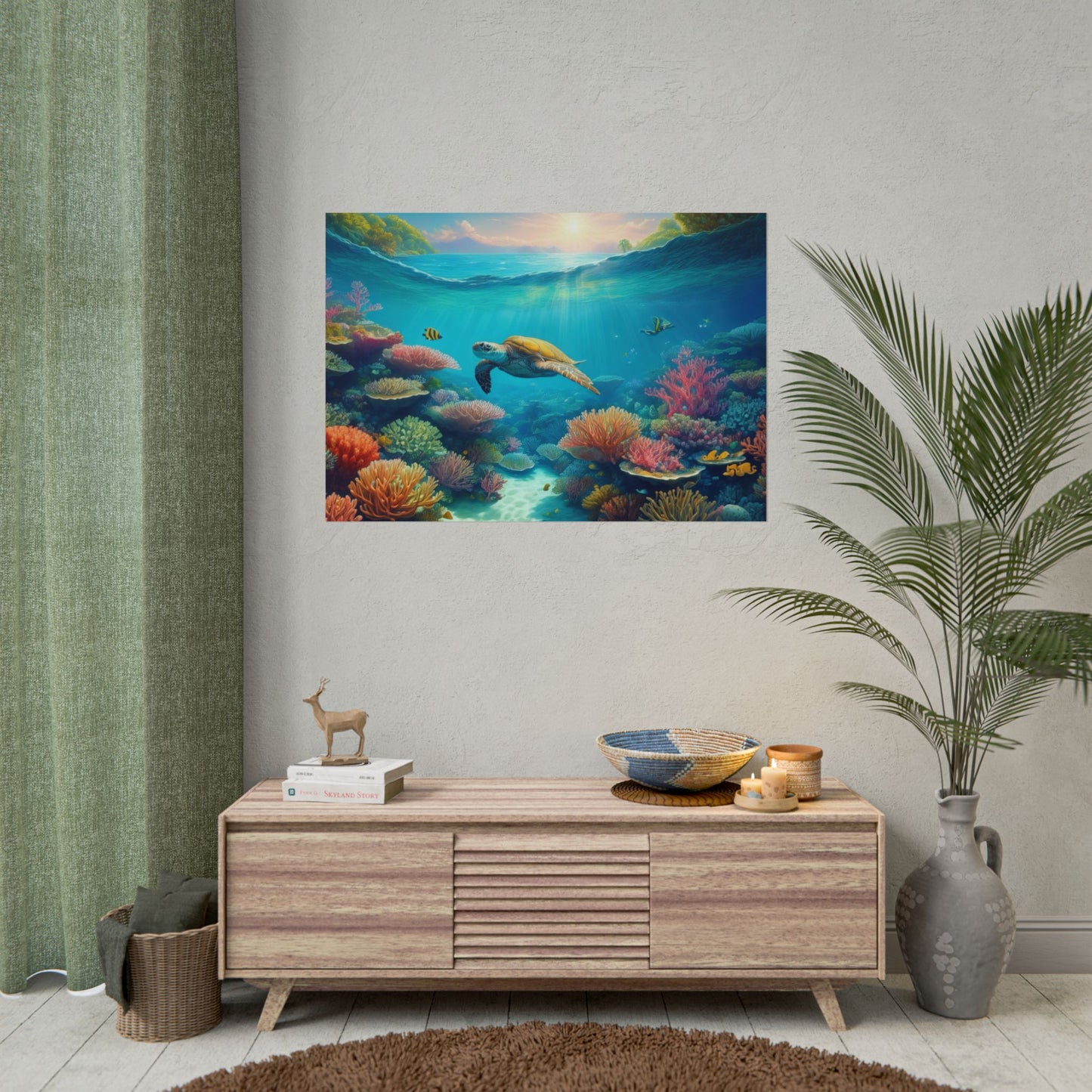 Turtle in the Great Barrier Reef Australia Coastal Print | Style 1 | Wall Art | Wall Print