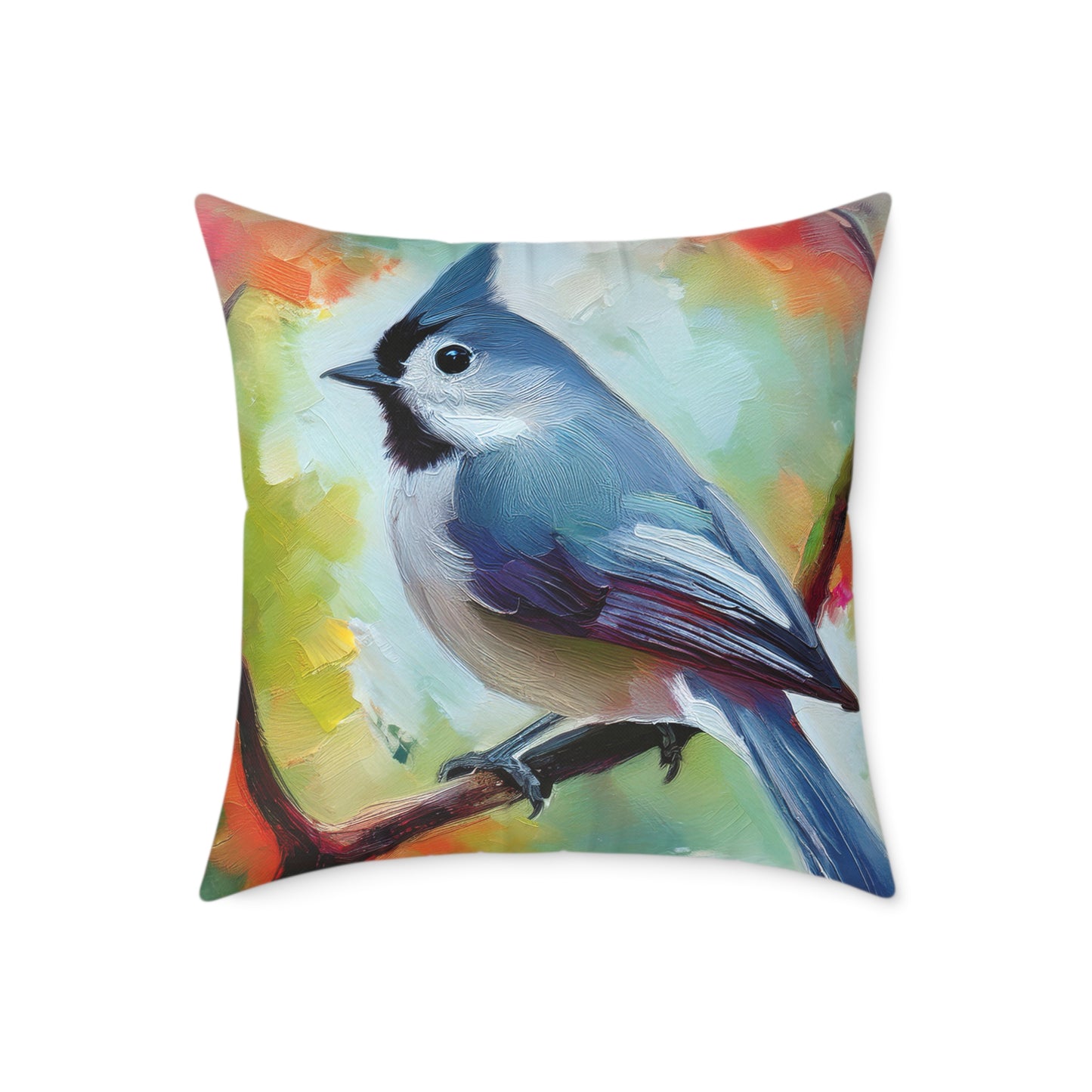 Grey Tufted Titmouse Vibrant Bird Art Throw Pillow, Nature Decor Cushion, Cozy Home Accent, Ideal Gift for Bird Lovers, Living Room or Bedroom Decoration