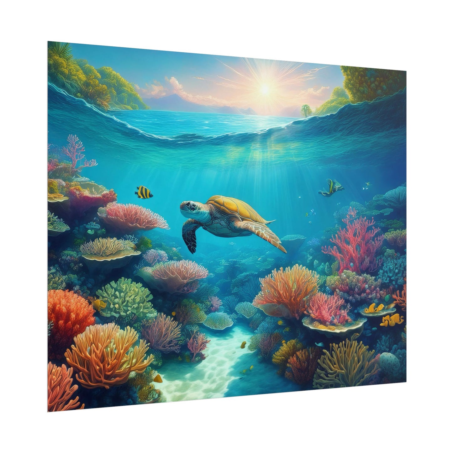 Turtle in the Great Barrier Reef Australia Coastal Print | Style 1 | Wall Art | Wall Print