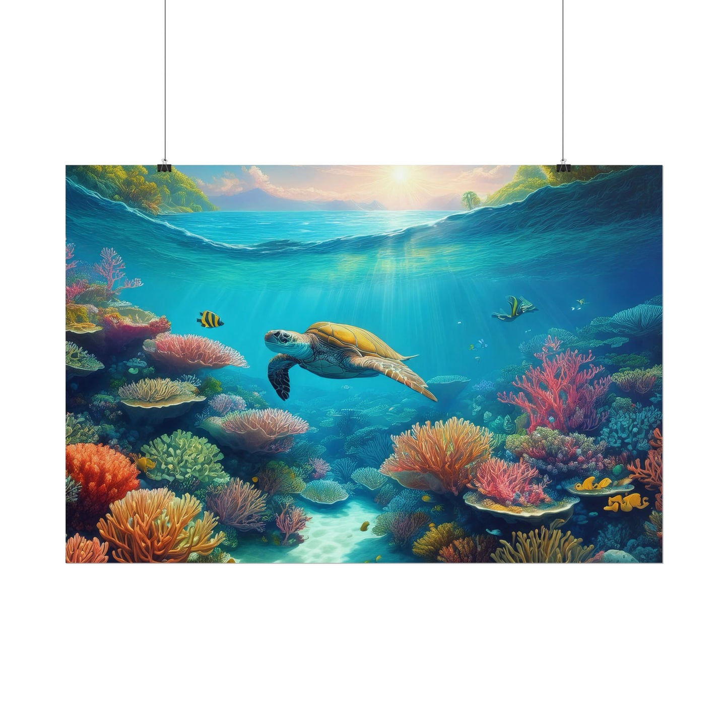 Turtle in the Great Barrier Reef Australia Coastal Print | Style 1 | Wall Art | Wall Print