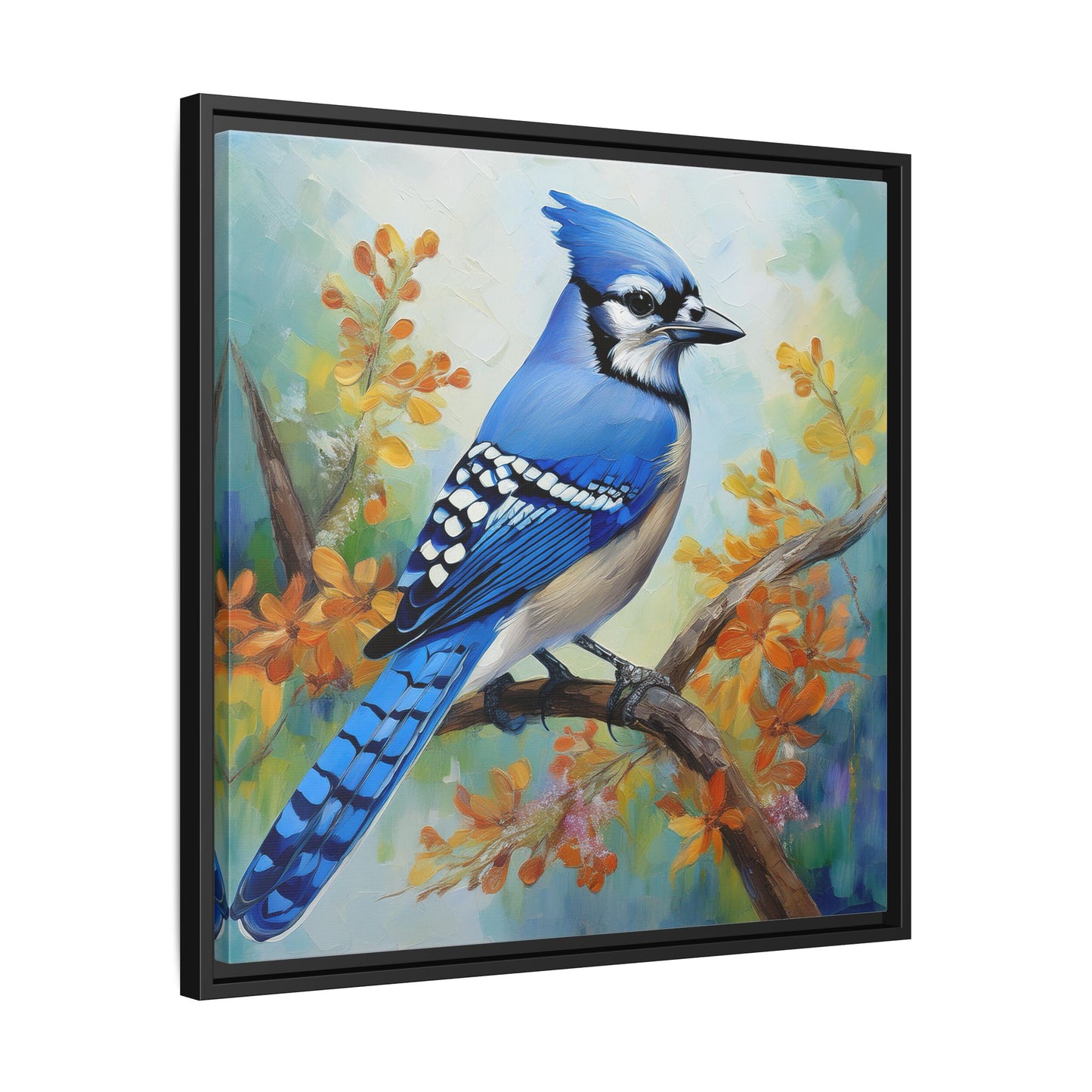 Blue Jay Bird Oil Painting Framed Canvas for Bird Lovers Home Decor, Indoor Wall Art, Wall Print, Bird Art, Living Room Wall Art