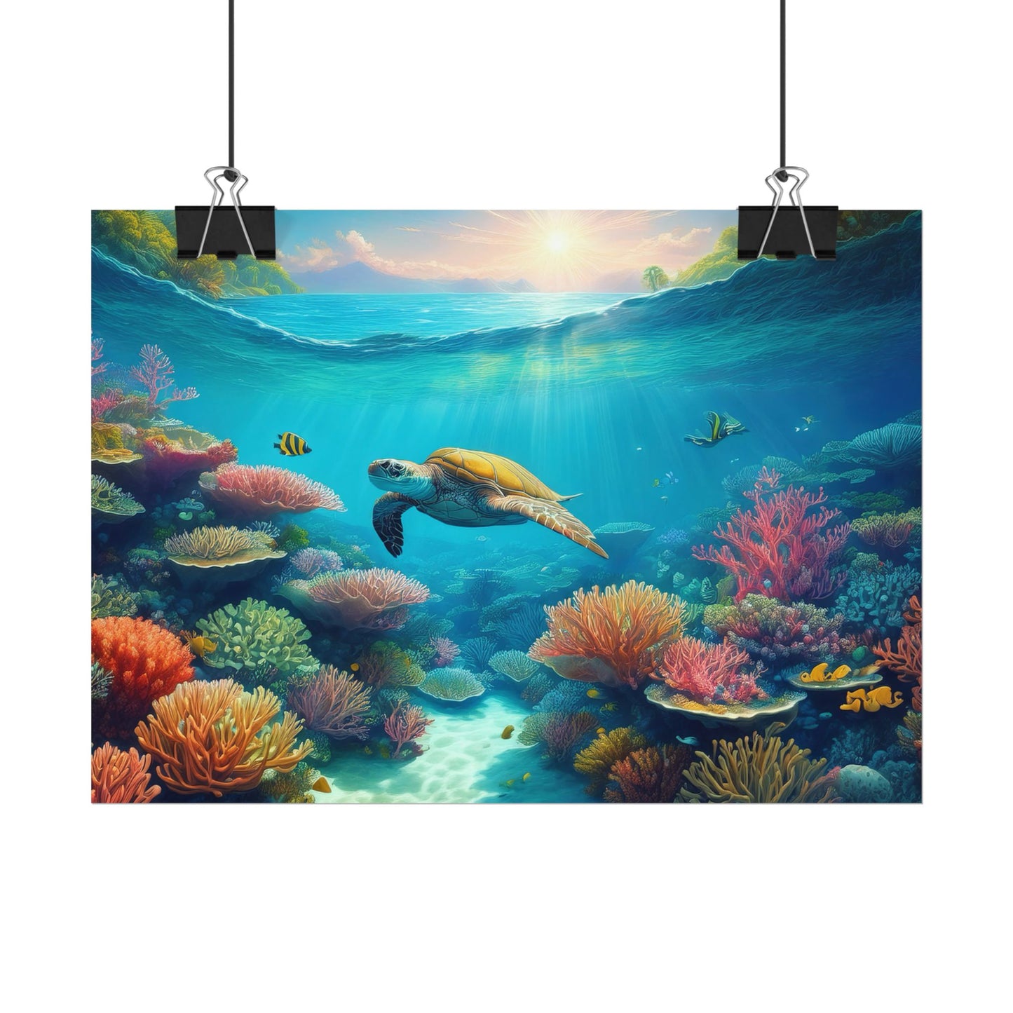 Turtle in the Great Barrier Reef Australia Coastal Print | Style 1 | Wall Art | Wall Print