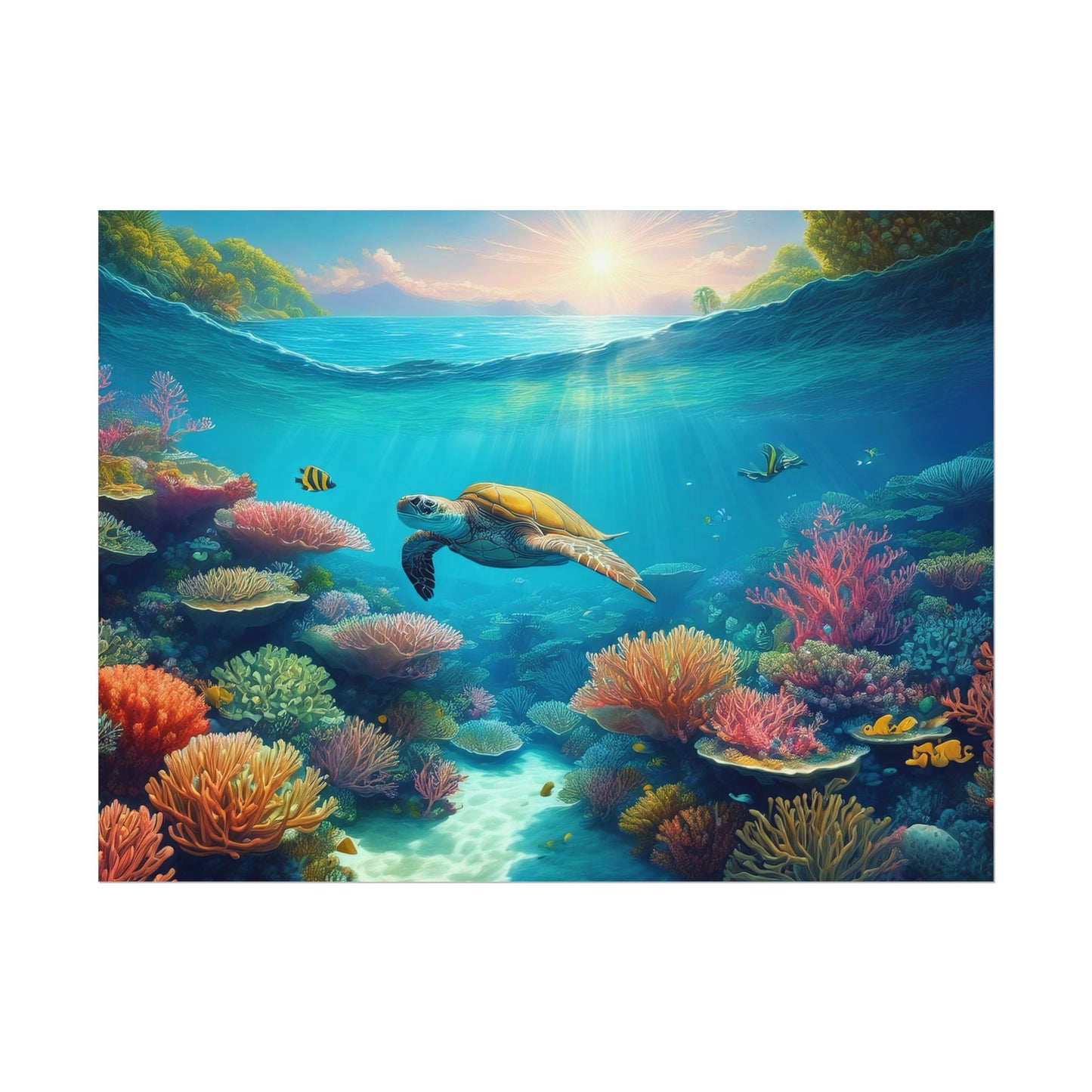 Turtle in the Great Barrier Reef Australia Coastal Print | Style 1 | Wall Art | Wall Print
