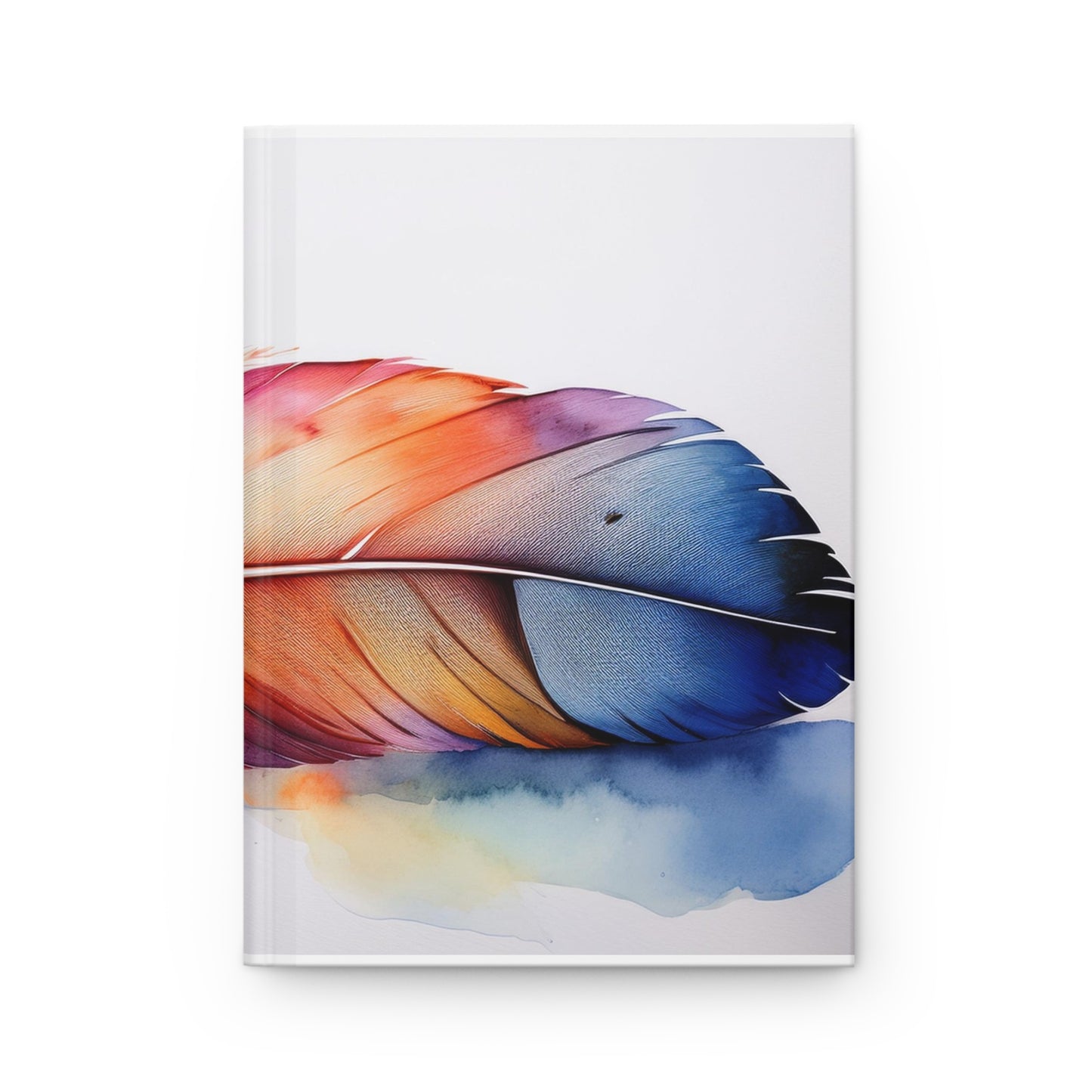 Watercolor Rainbow Feather Hardcover Journal (Style 2), Writing Notebook, Diary, Sketchbook, Dream Journal