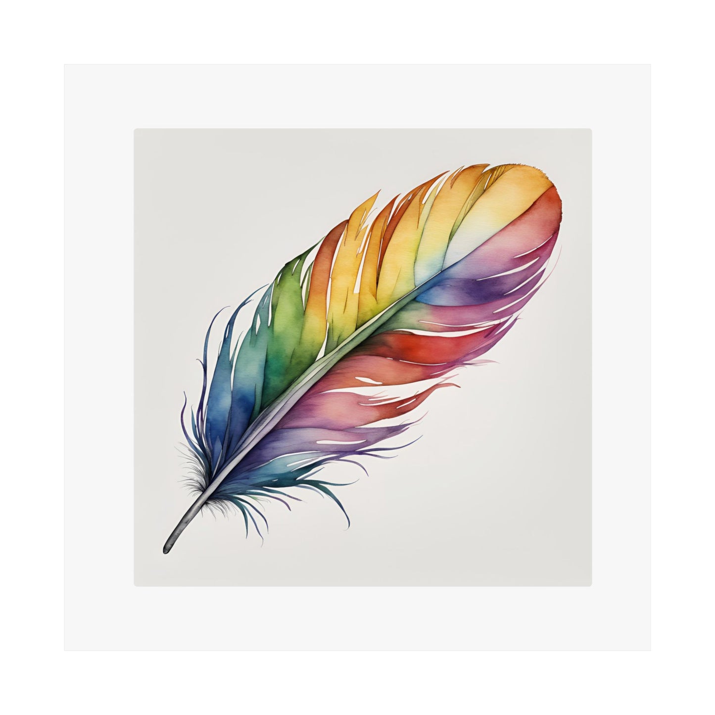 Rainbow Single Feather Watercolor Print | Wall Print | Wall Art