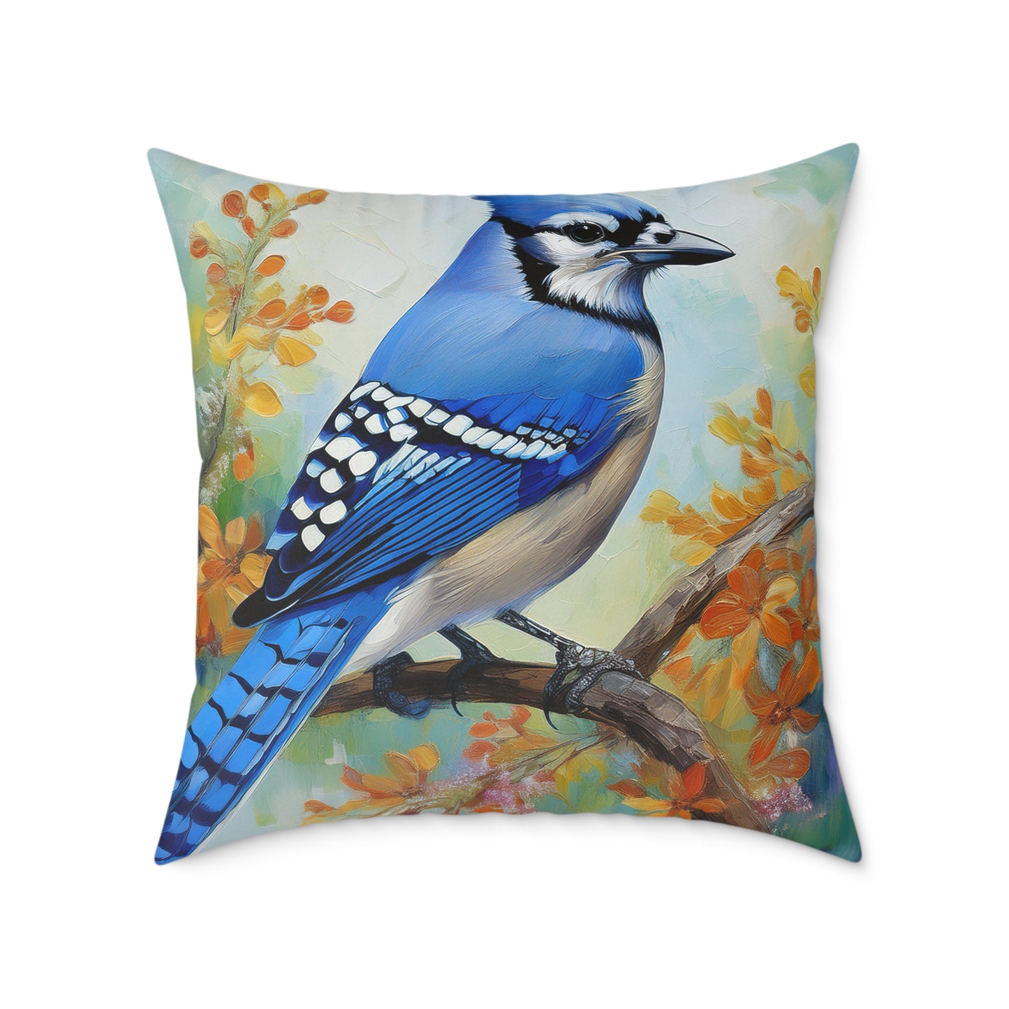 Vibrant Blue Jay Bird Throw Pillow, Nature Decor, Home Accent, Gift for Bird Lovers, Cozy Living Room Cushion