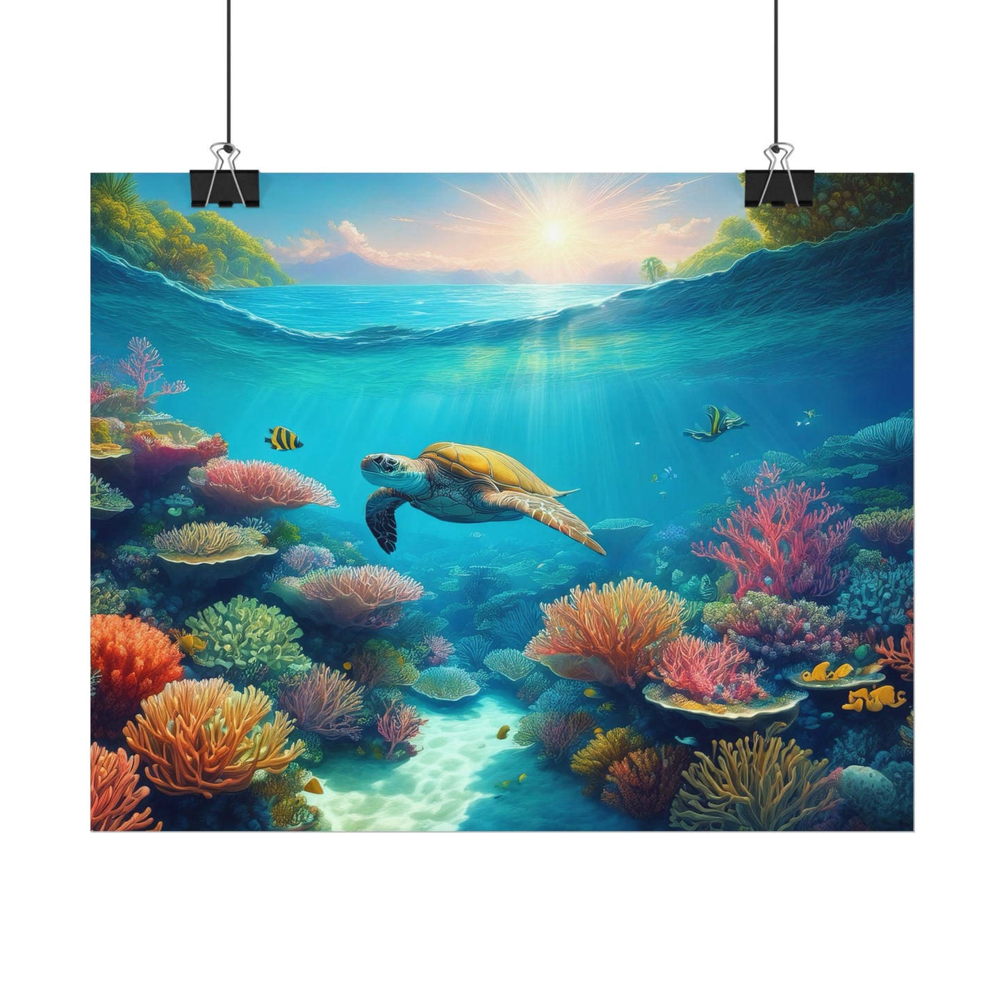 Turtle in the Great Barrier Reef Australia Coastal Print | Style 1 | Wall Art | Wall Print