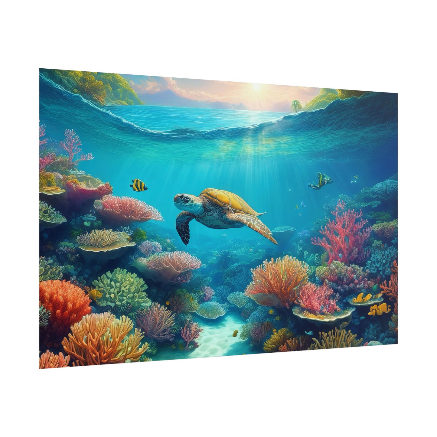 Turtle in the Great Barrier Reef Australia Coastal Print | Style 1 | Wall Art | Wall Print