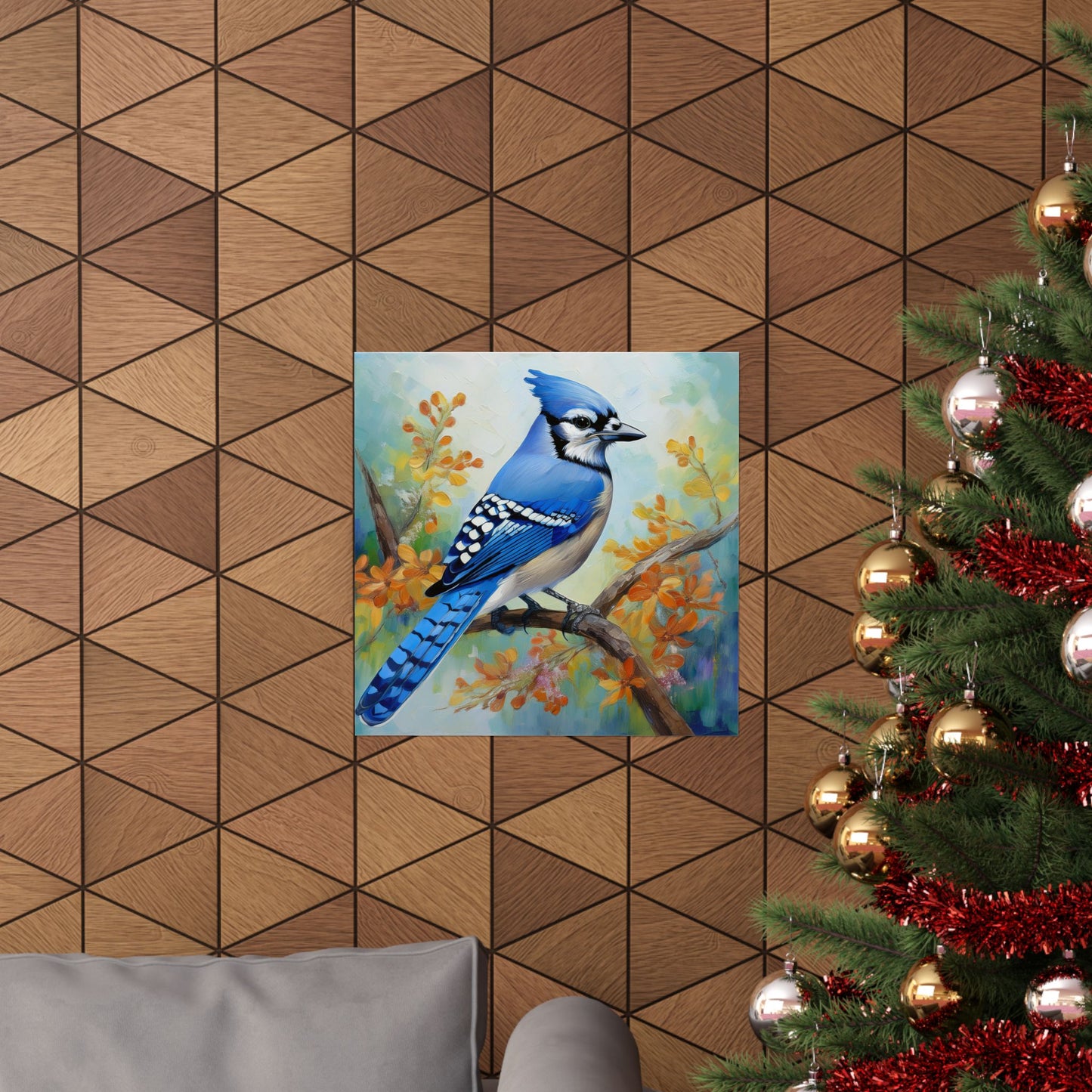 Blue Jay Bird Oil Painting Matte Print for Bird Lovers Home Decor, Giclée Print, Indoor Wall Art, Wall Print,