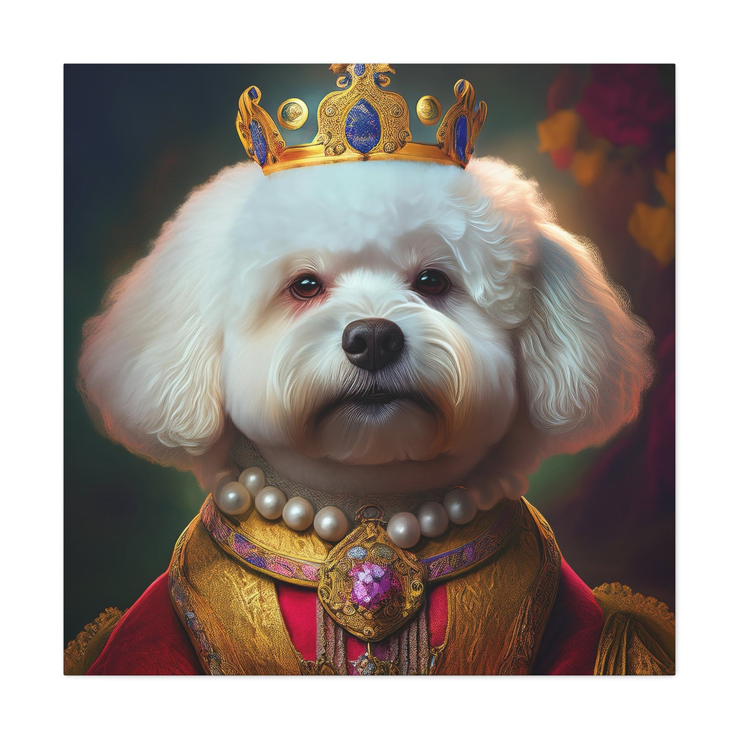 Bichon Frise Renaissance Pet Portrait on Canvas | Wall art | wall print | Dog Art