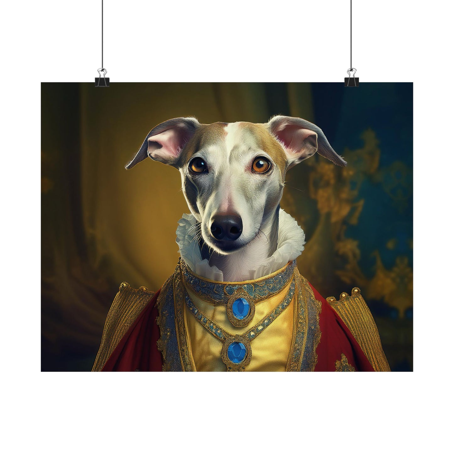 Whippet Dog Renaissance Pet Portrait Print, Whippet Art, Canine Decor, Dog Memorial Gift, wall print, wall art