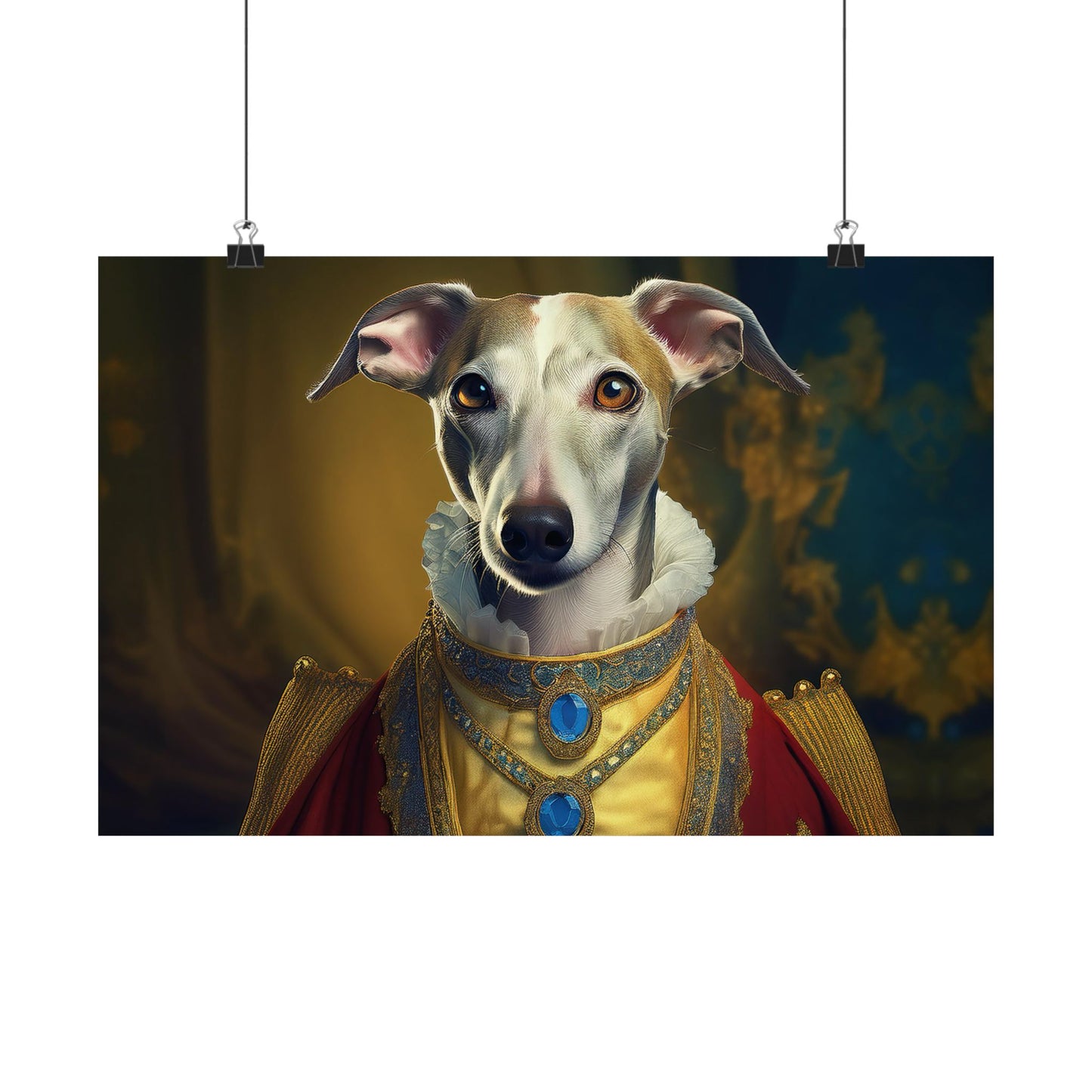Whippet Dog Renaissance Pet Portrait Print, Whippet Art, Canine Decor, Dog Memorial Gift, wall print, wall art