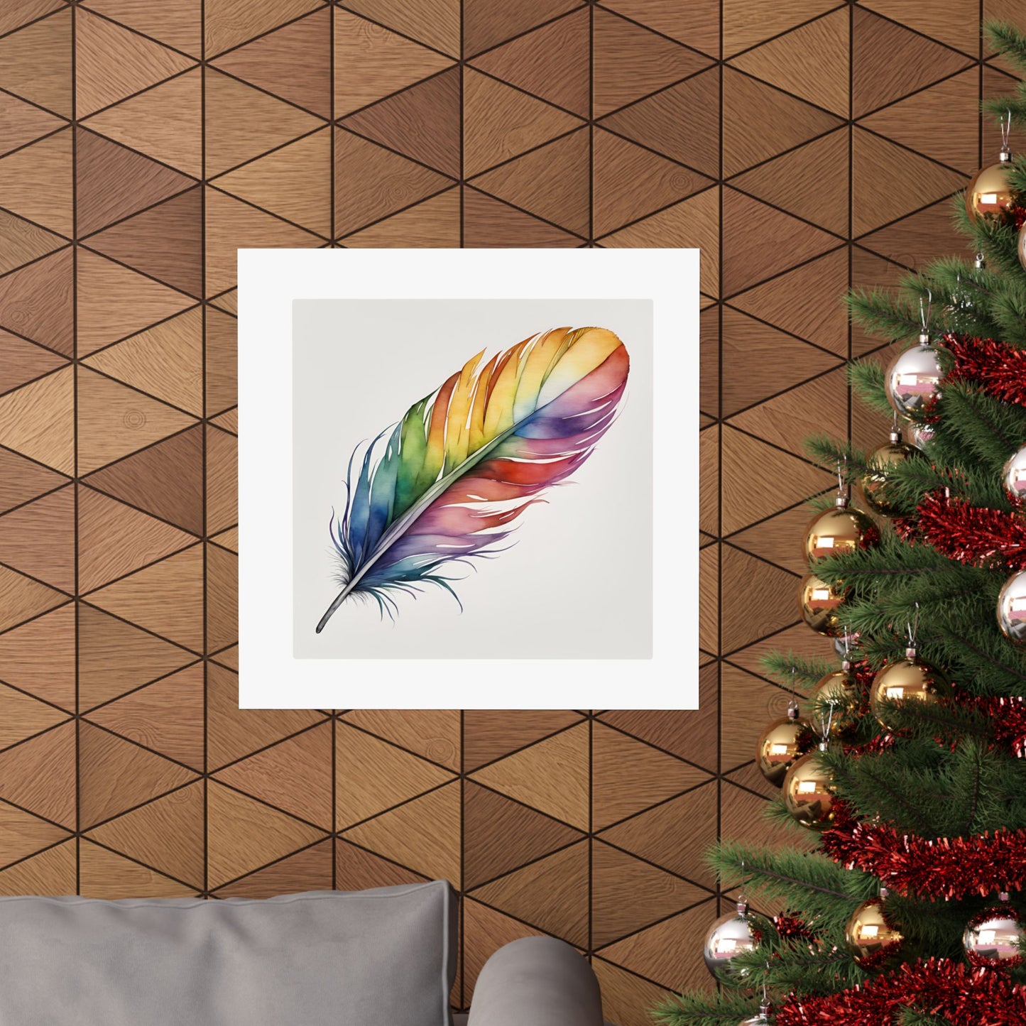 Rainbow Single Feather Watercolor Print | Wall Print | Wall Art