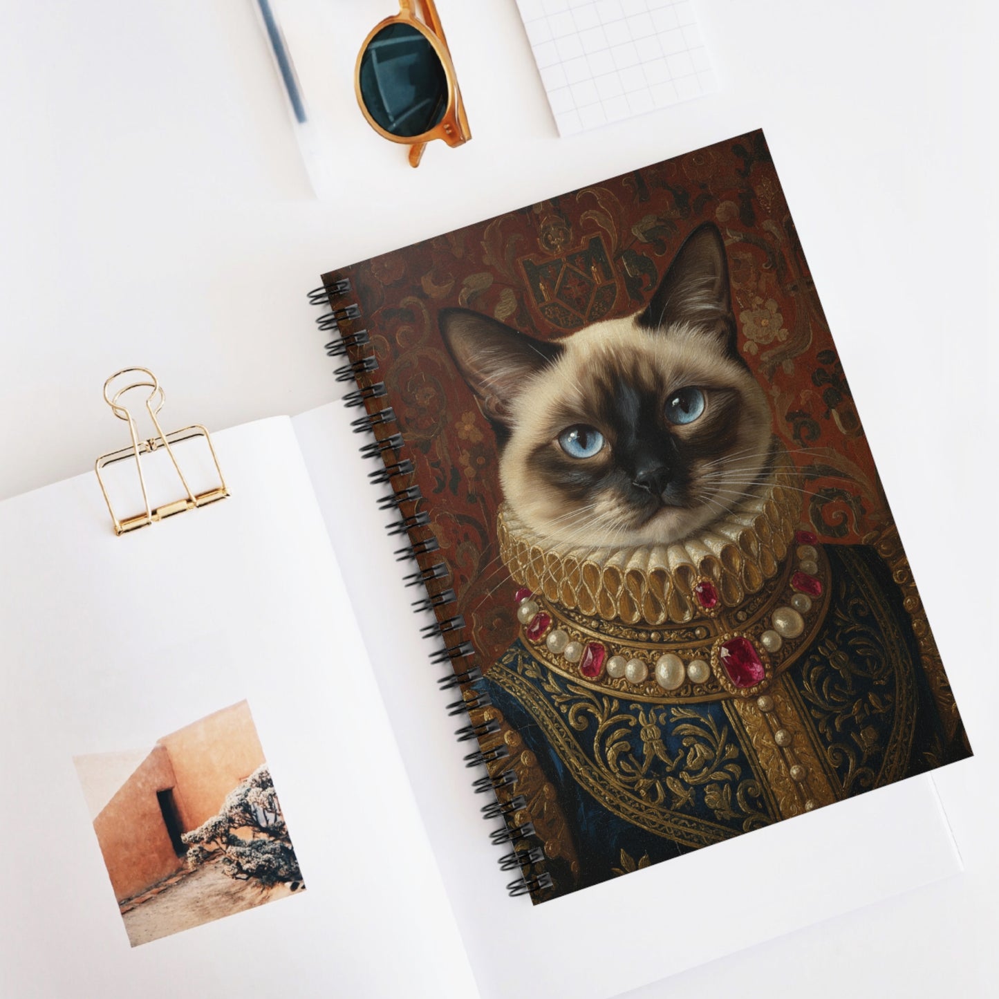 Siamese Renaissance Pet Portrait Cat Spiral Notebook - Elegant Design for Cat Lovers, Journaling, Note-taking, Gifts, Stationery